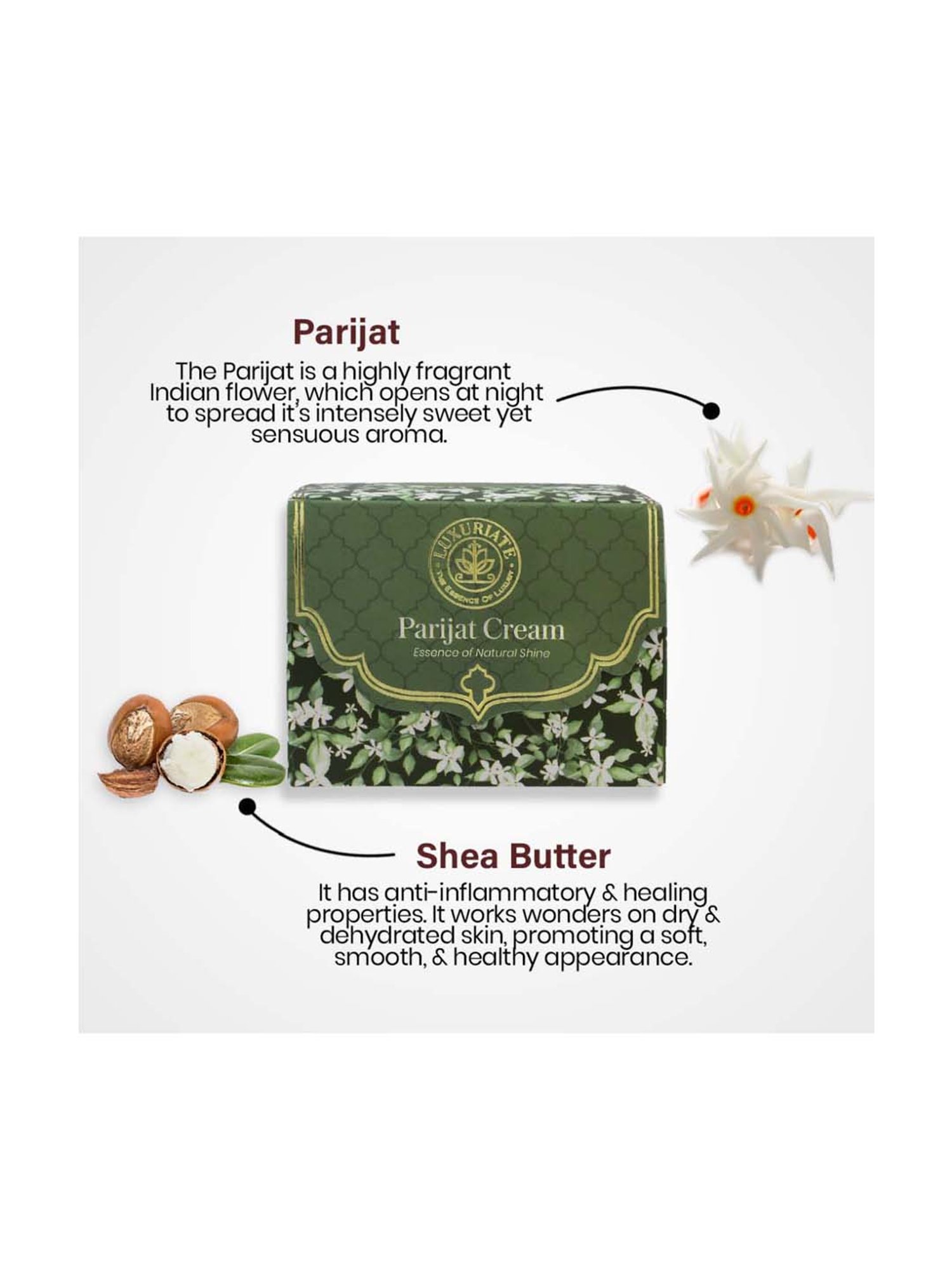 Luxuriate Natural Parijat Essence of Natural Shine with Shea Butter Almond Cream - 50 gm