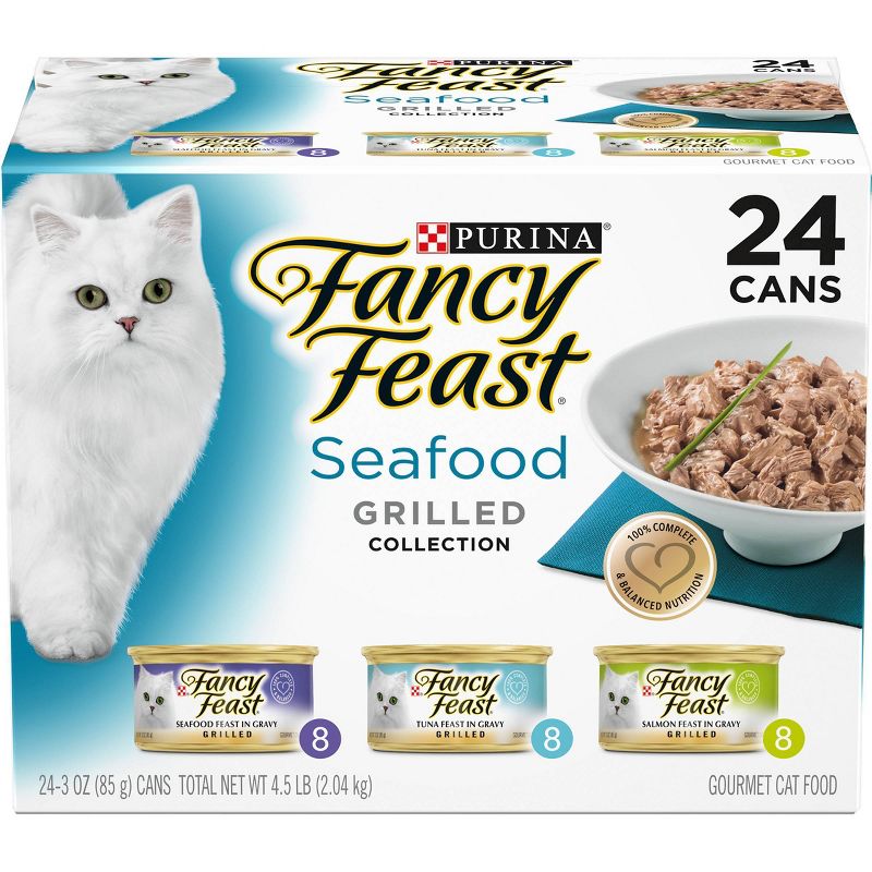 Purina Fancy Feast Grilled Gourmet Wet Cat Food Seafood Collection - 3oz/24ct Variety Pack