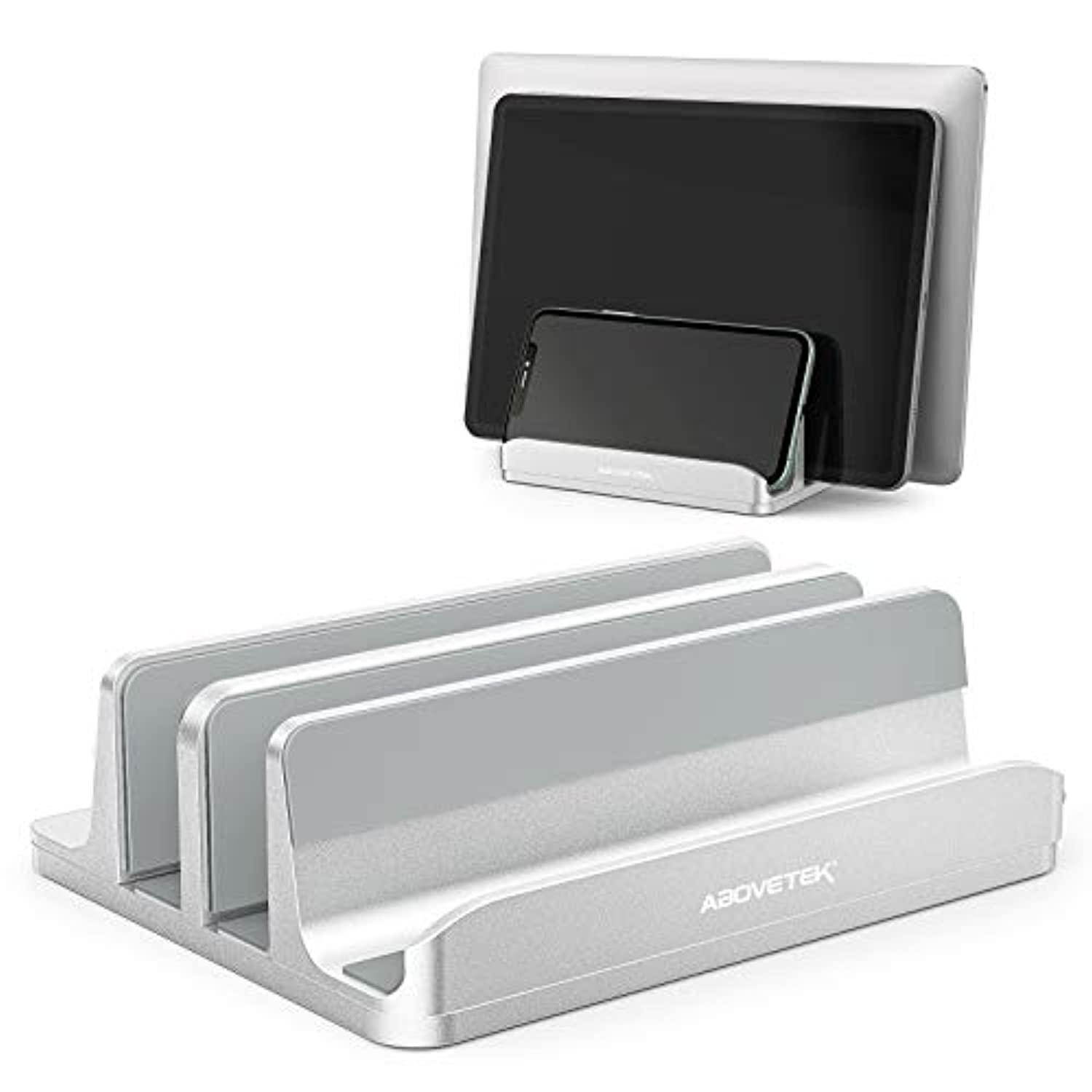 vertical laptop stand - abovetek - 3 slots for computer, tablet, phone - fits all laptop models ?up to 17.3"? - heavy duty poli