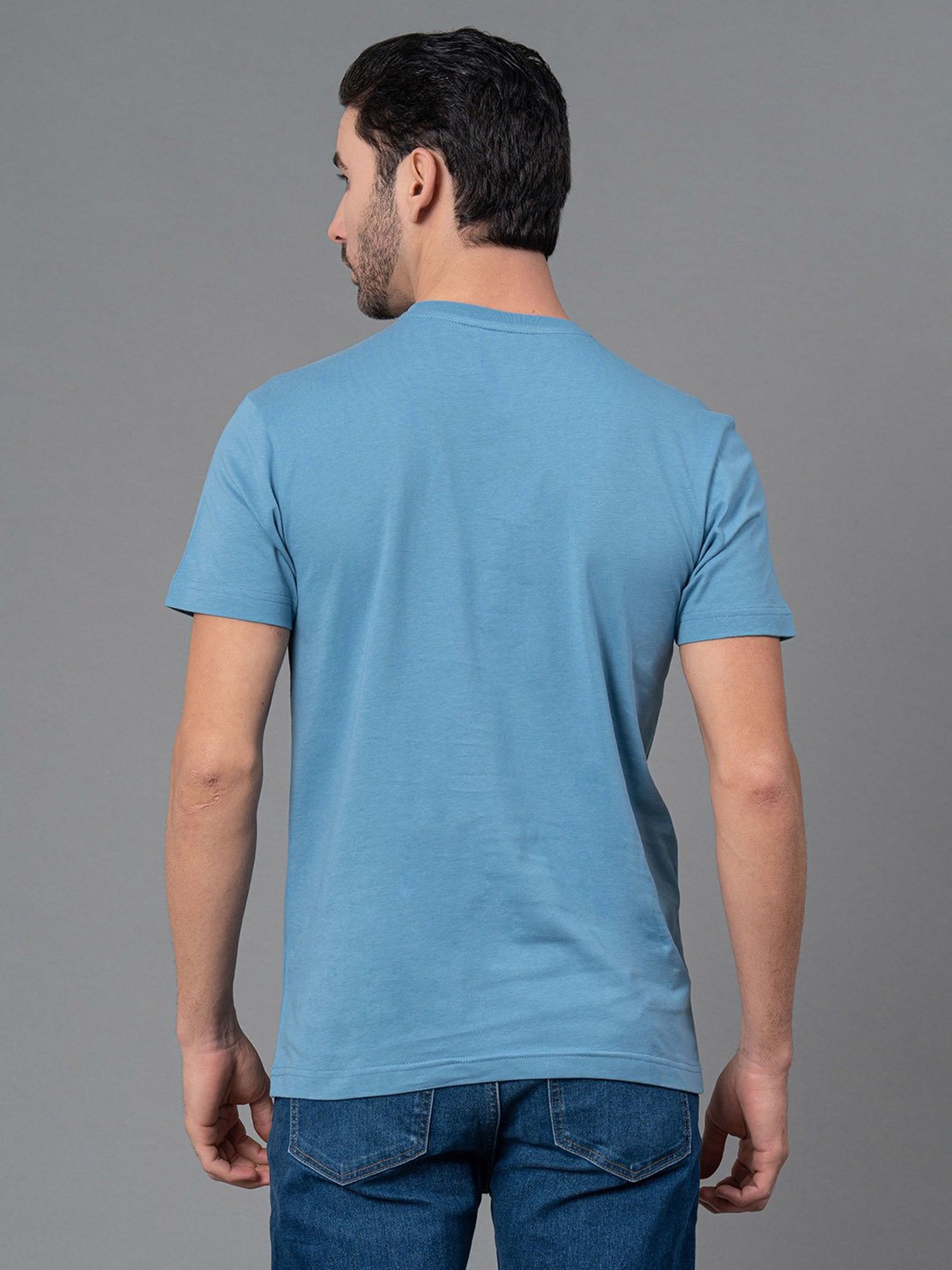 Red Tape Blue Regular Fit Graphic Print Cotton Crew T-Shirt