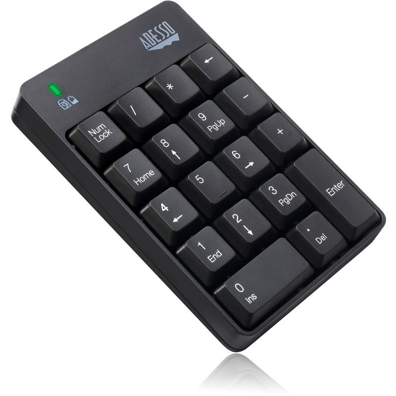 Adesso WKB-6010UB - Wireless Spill Resistant 18-Key Numeric Keypad - Wireless Connectivity - RF - USB Interface - 18 Key - English (US) - Windows