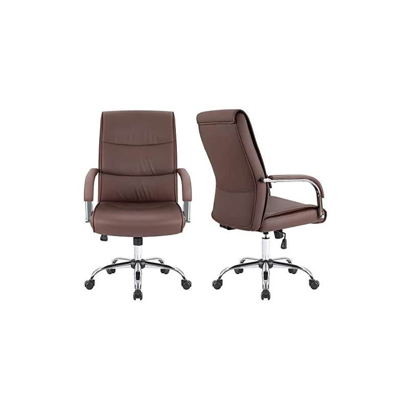 High Back Office Desk Chair Conference Leather Executive with Padded Armrests, Adjustable Ergonomic Swivel Task Chair with Lumbar Support (White)