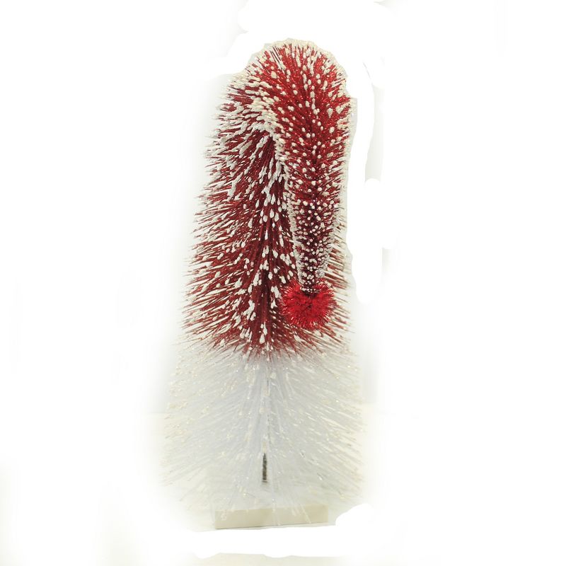 Christmas 14.0" Santa Hat Bottle Brush Tree Two Toned Home Decor  -  Decorative Figurines