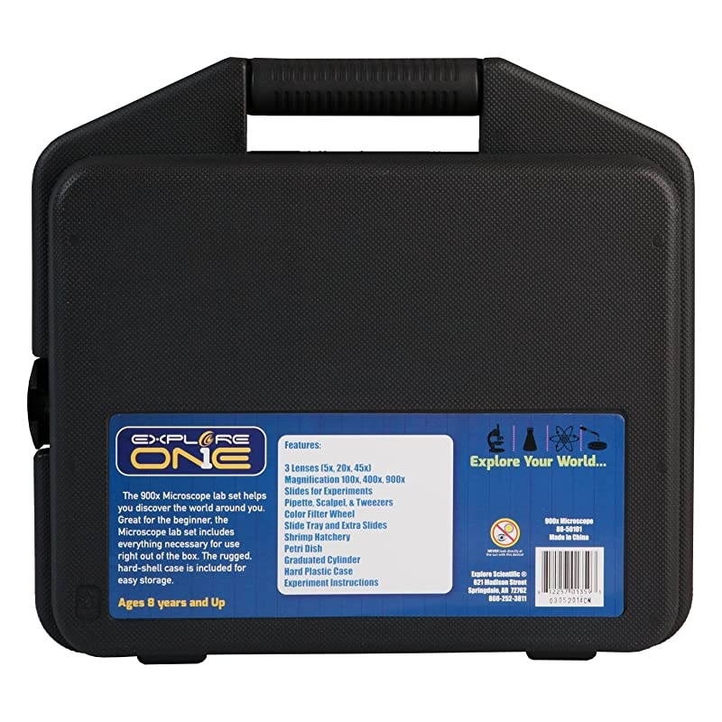 Beginner Microscope for Kids - 100X, 400X & 900X Magnification, Compact Size & Sturdy Build - Perfect for at Home and School. Comes with Hard-Shell Case