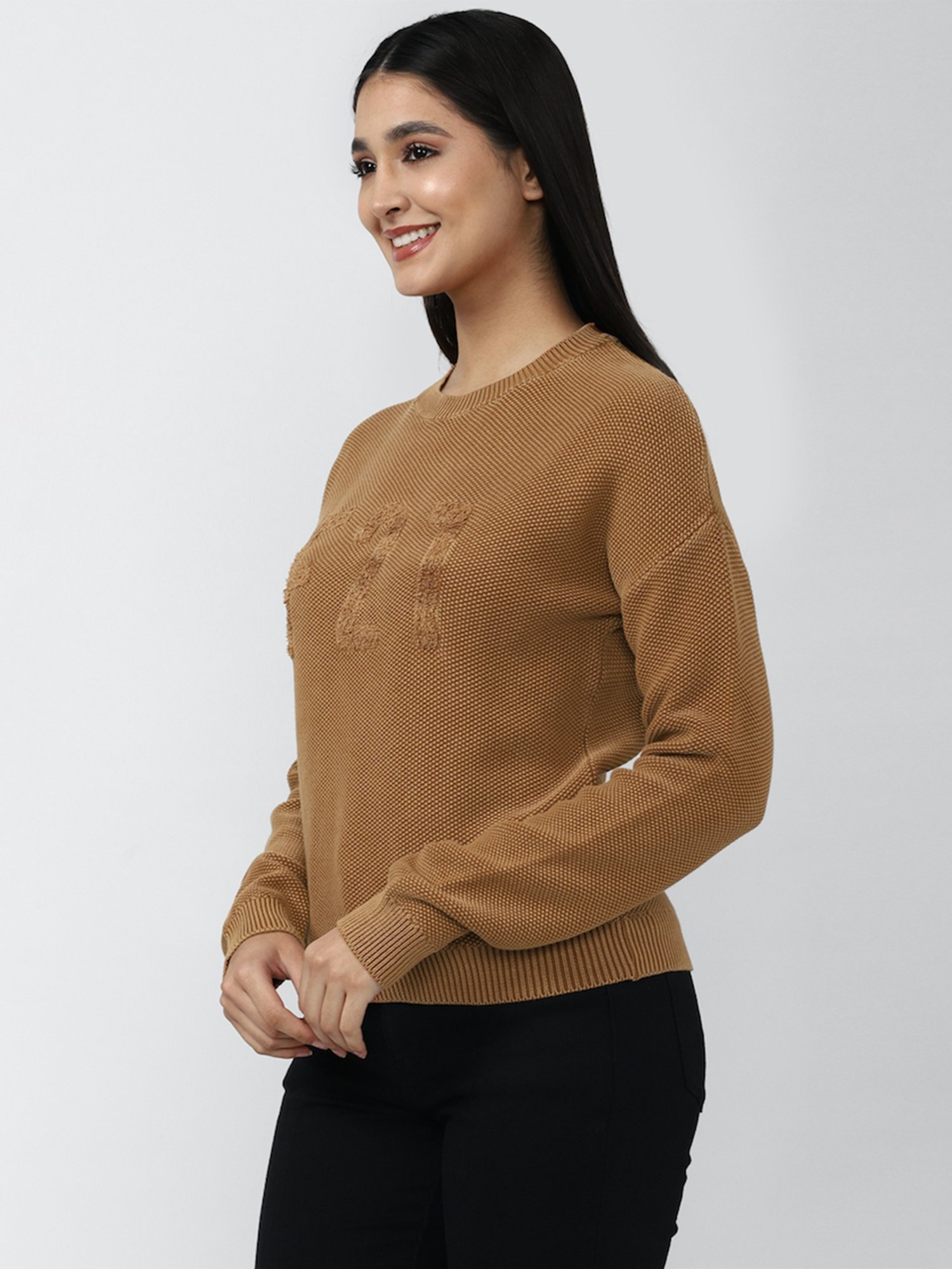 Forever 21 Brown Round Neck Sweater