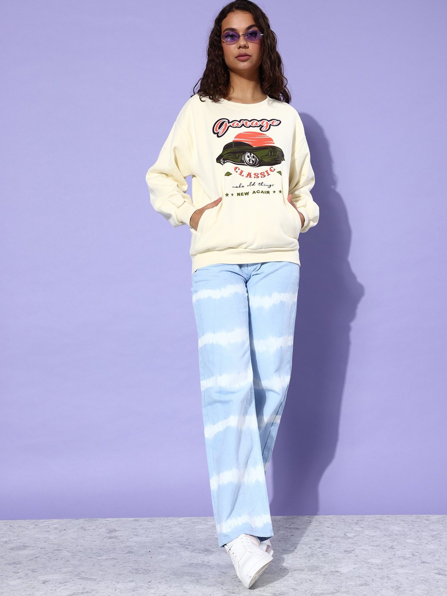 Dillinger Off White Fleece Graphic Print Oversized Sweatshirt