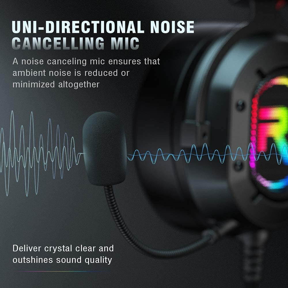 RUNMUS Gaming Headset PS4 Headset Xbox One Headset with 7.1 Surround Sound, Noise Canceling Mic & LED Light, Compatible with Xbox One, PS3, PS4, PS5, PC, Nintendo Switch, Sony PSP