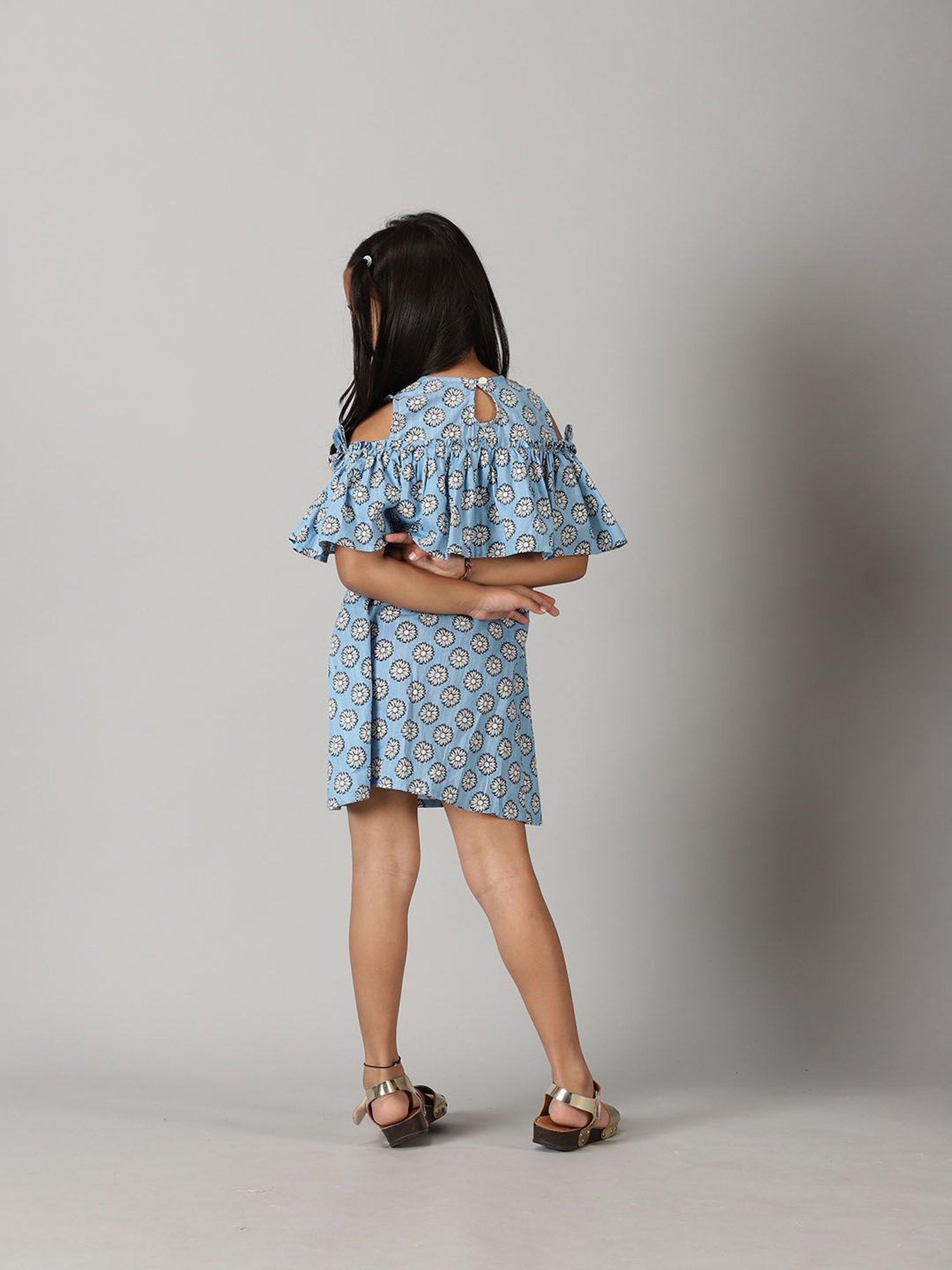 Kiddopanti Kids Light Blue Floral Print Dress