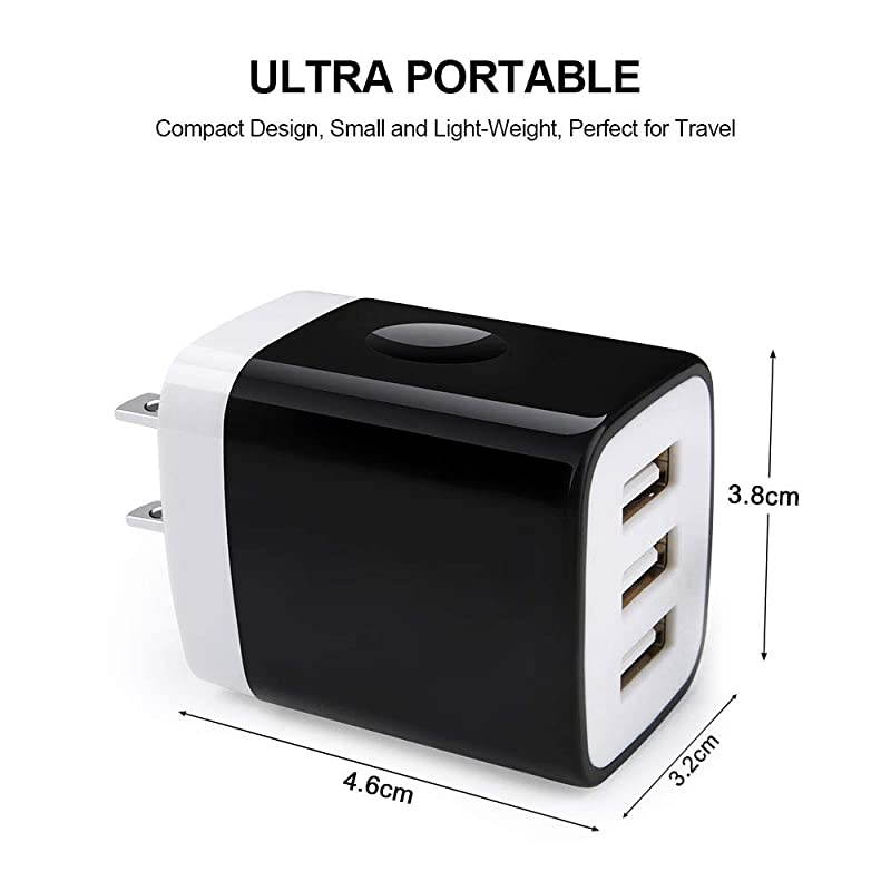 3 Port USB Wall Plug  31A Ultra Compact Charger Adapter Home Travel Charging Cube Block Compatible iPhone Xs X 8 7 6s Plus Samsung S9 S8 S7 S6 Note 8 LG Nexus One Plus HTC Moto Nokia