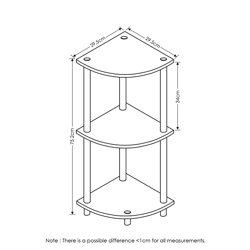 TurnNTube 3Tier Corner Display Rack Multipurpose Shelving Unit WalnutBrown