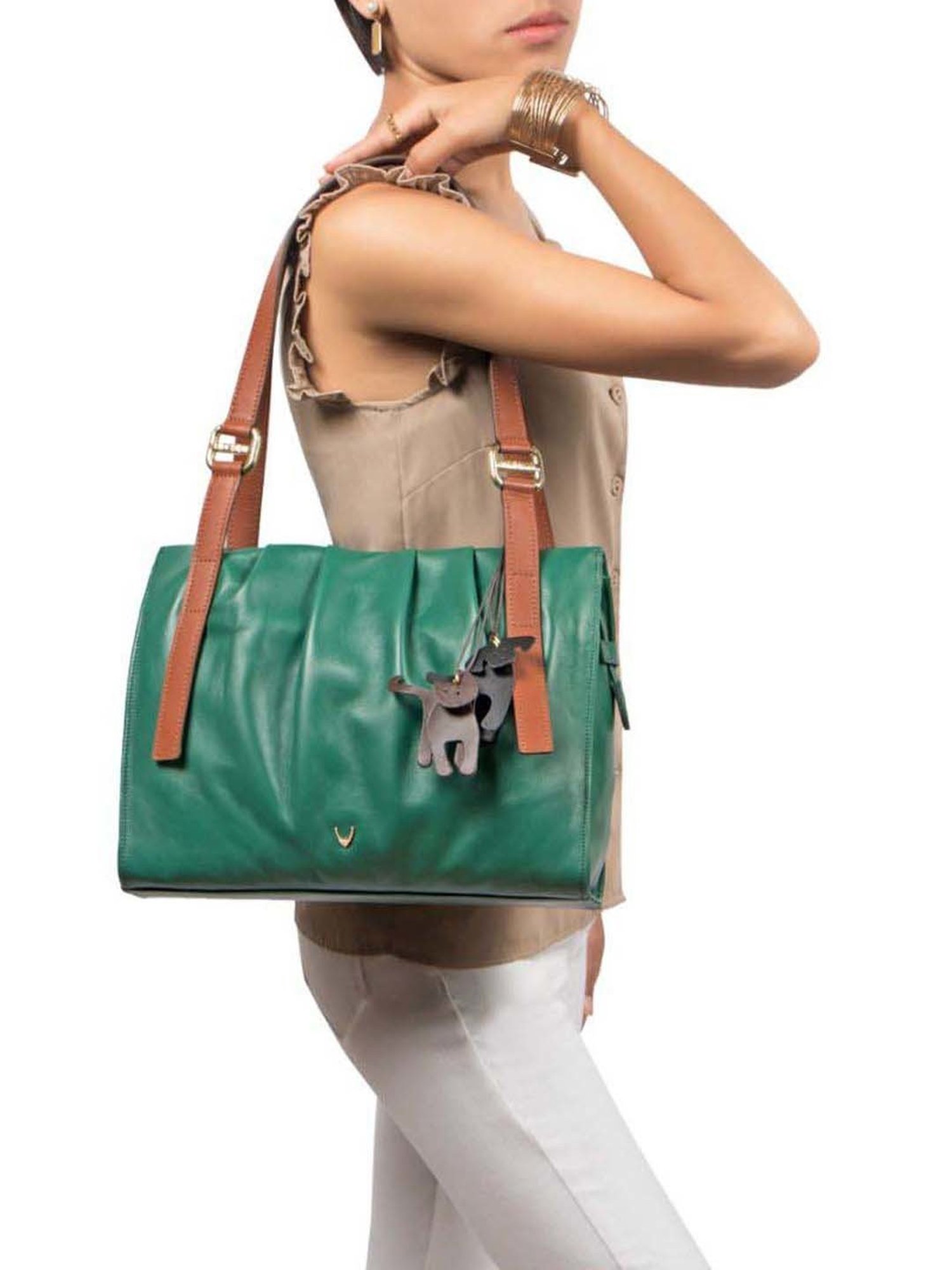 Hidesign Malasana Green Solid Medium Shoulder Handbag
