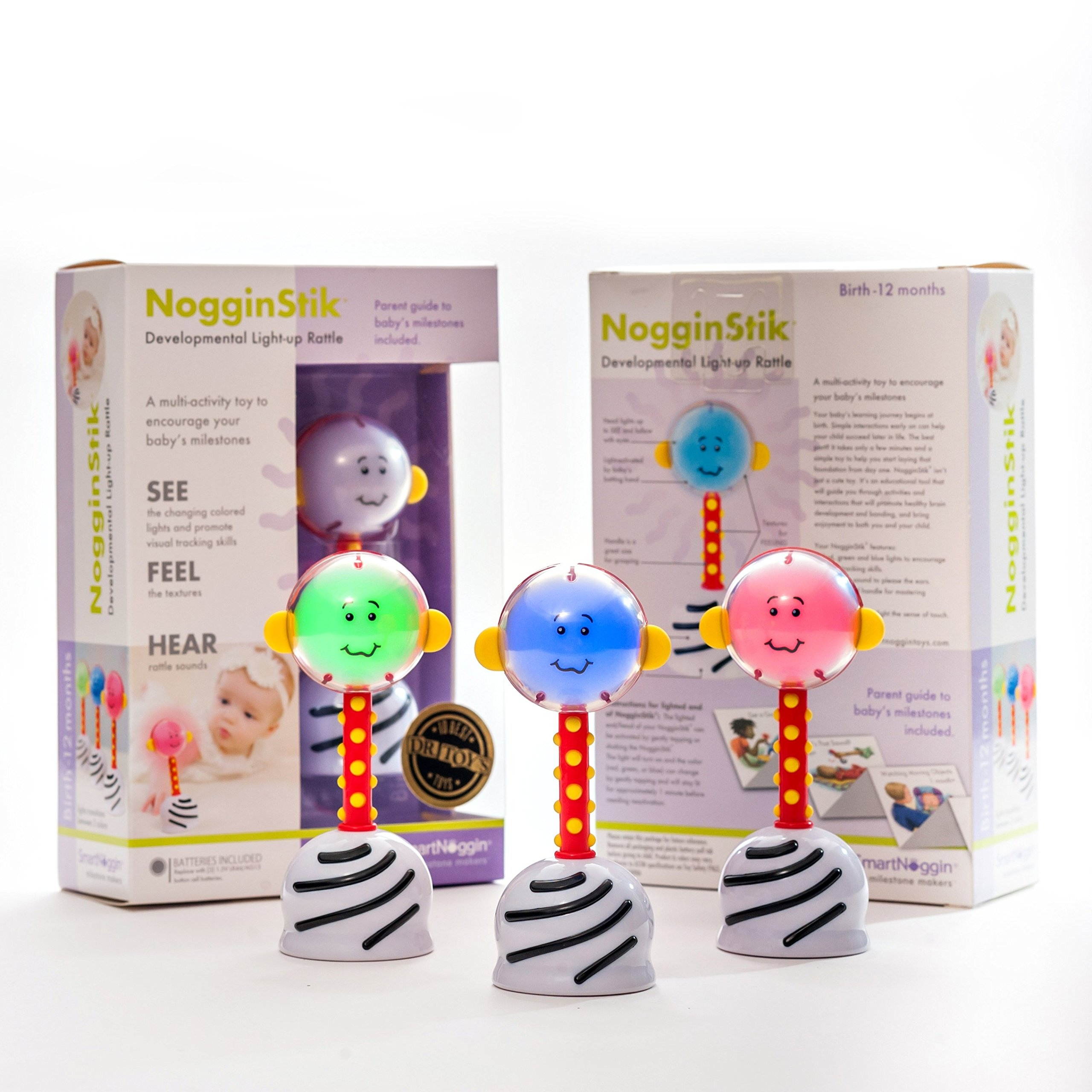 SmartNoggin NogginStik Developmental Light-Up Rattle - Encourage Developmental Milestones from Infant - 12 months