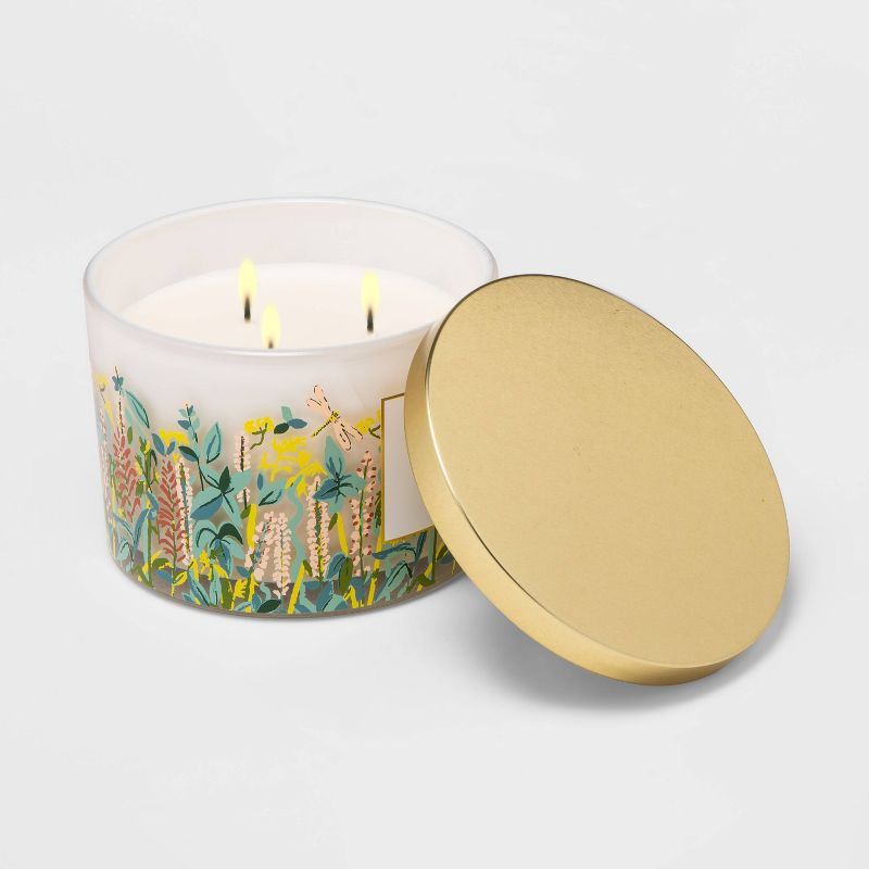 15oz Lidded Glass Jar Front Label Garden Print 3-Wick Wild Flowers Candle - Opalhouse™