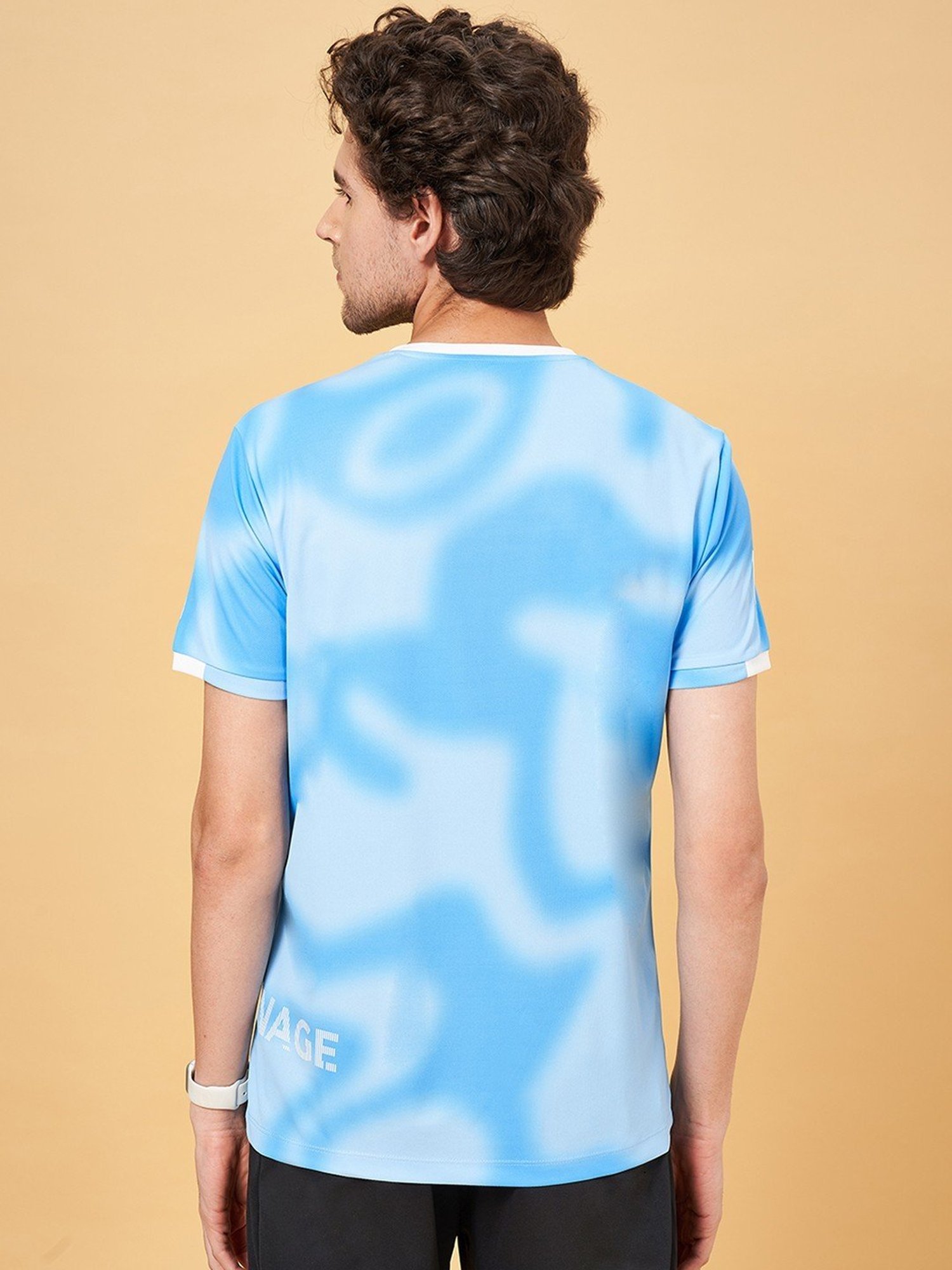 Ajile by Pantaloons Light Blue Boxy Fit Printed Sports T-Shirt