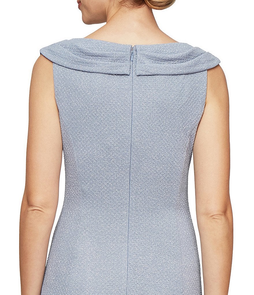 Jkara Chiffon Popover Beaded V-Neck 3/4 Capelet Sleeve Gown