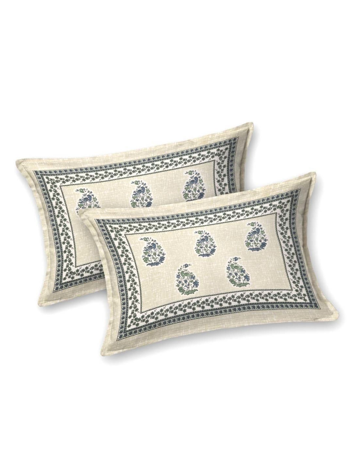 Bella Casa Ethnic Collection Blue Cotton 180 TC Bedsheet with 2 Pillow Covers