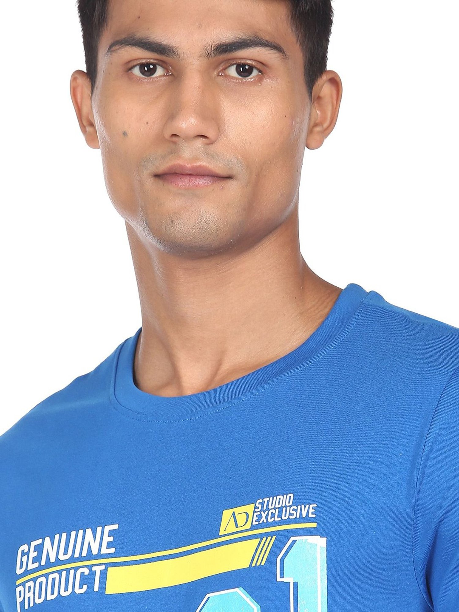 AD by Arvind Royal Blue Slim Fit Crew T-Shirt