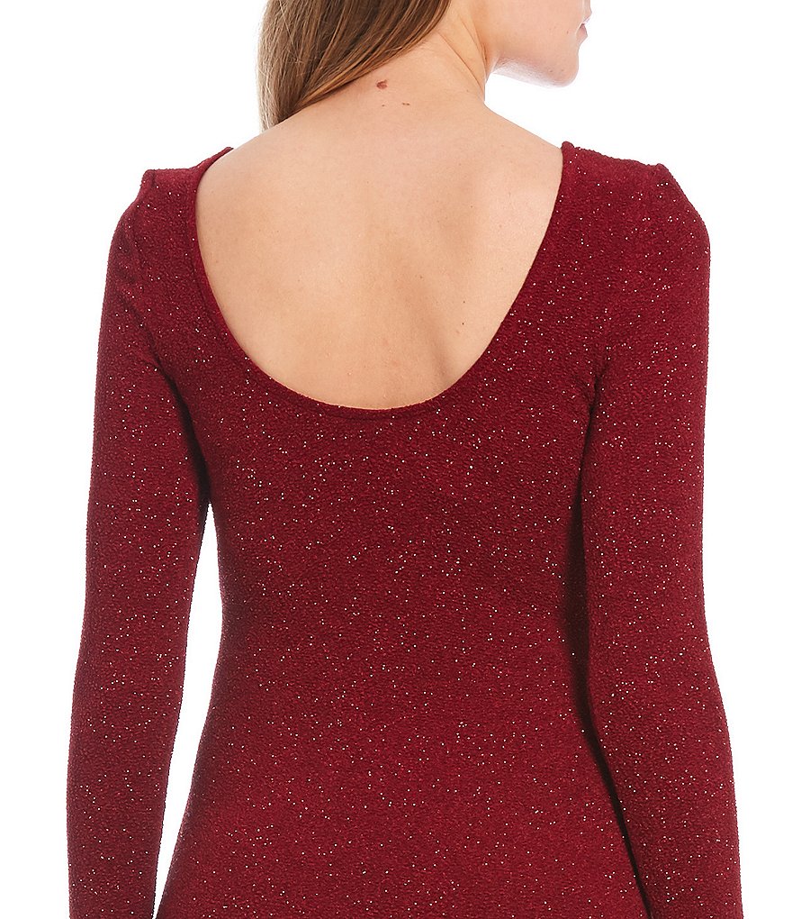 I.N. San Francisco Long Sleeve X-Waist Glitter Knit Dress