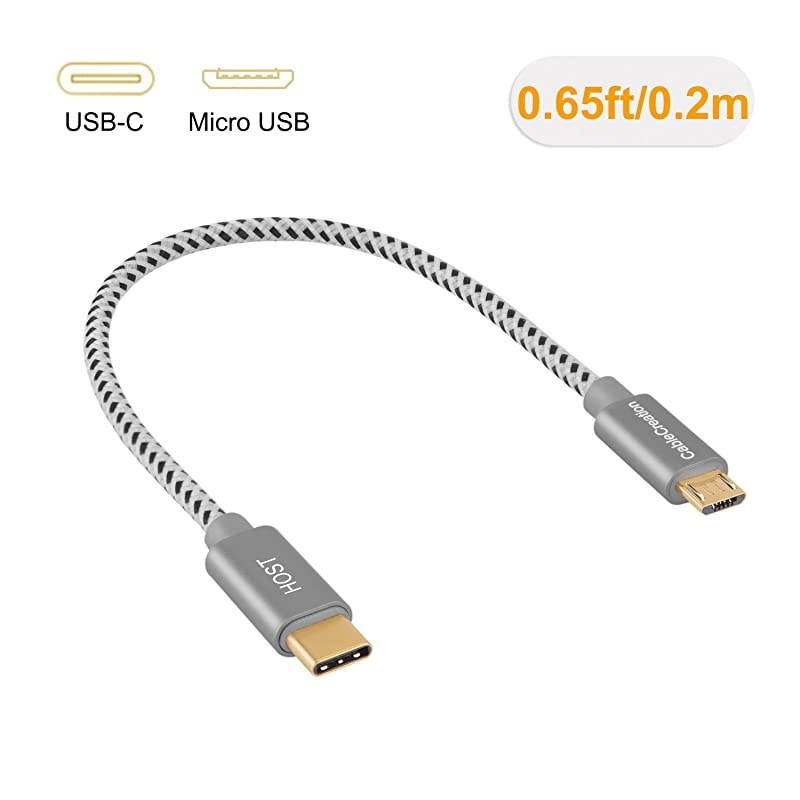 USB C to Micro USB OTG Cable,  0.65 ft Type C Braided Cord, 480Mbps Compatible with MacBook (Pro), Galaxy S20, S20+,S8, S9, S10, Pixel 3 XL, 2 XL, Android Devices, 0.2M/ Space Gray
