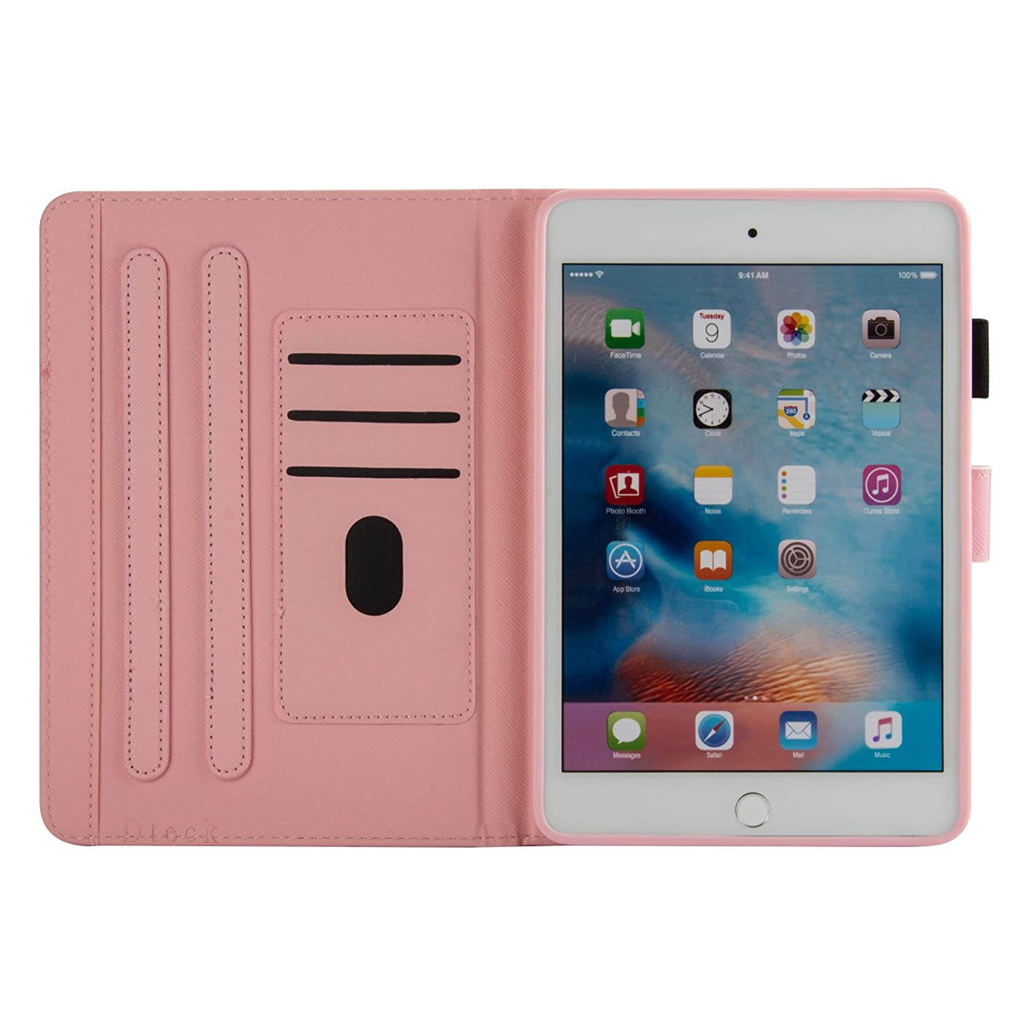 iPad Mini Case for iPad Mini 2/3/4 - Dteck Slim Fit Premium PU Leather Multiple Viewing Folio Stand Wallet Cover with Auto Wake/Sleep Smart for Apple iPad Mini 2/Mini 3/Mini 4, Pink Love