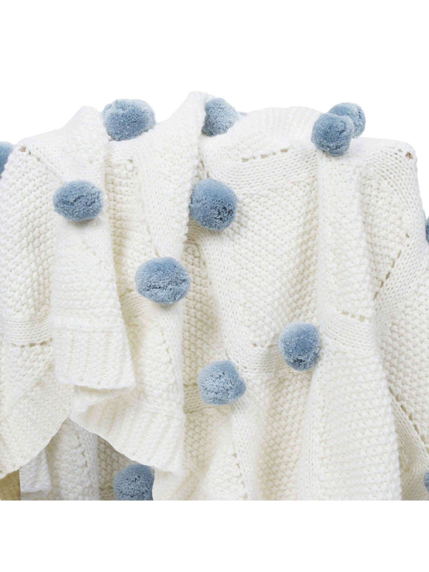 Haus & Kinder Pom Pom Printed Ivory Cotton Single Knitted Blanket for Baby