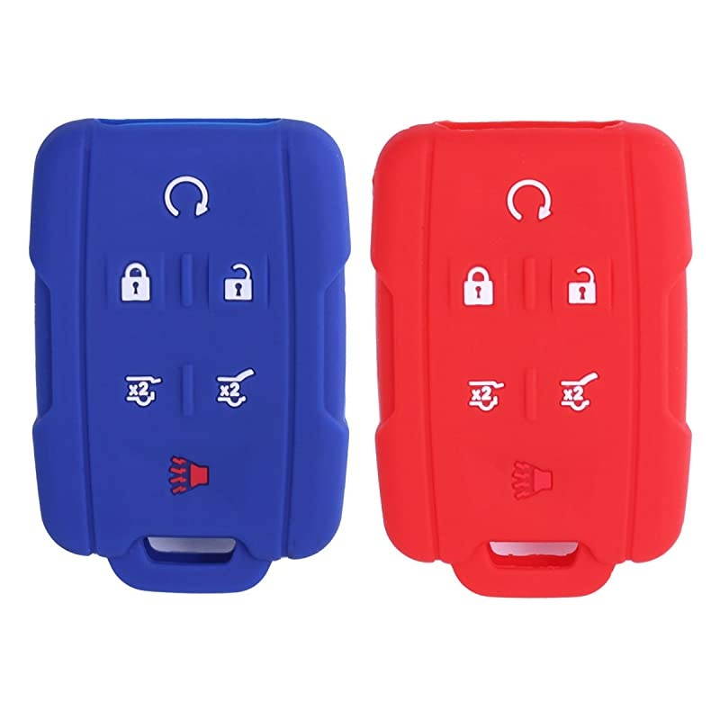WERFDSR Sillicone key fob Skin key Cover Remote Case Protector Shell for 2015 2016 Chevrolet Suburban Tahoe GMC Yukon Smart Remote red blue