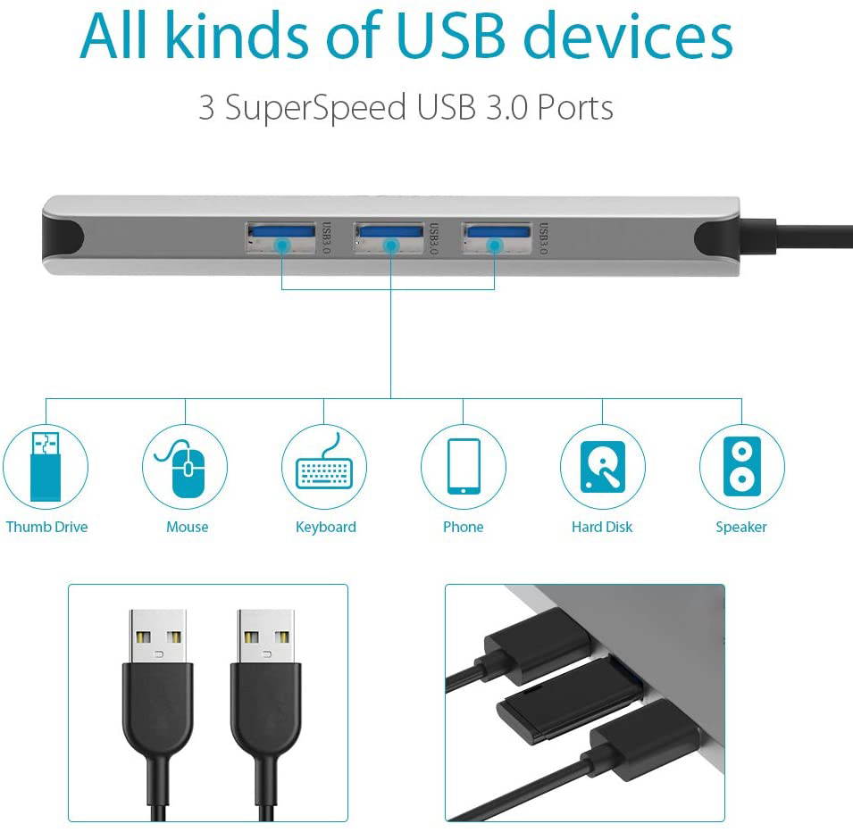 USB C Hub, USB C Adapter 9 in 1 with USB-C Charging, Port of Mic/Audio,3 USB 3.0 Ports, HDMI, SD, Micro SD Compatible for MacBook Pro, Surface Pro,Notebook PC, USB Flash Drives and More