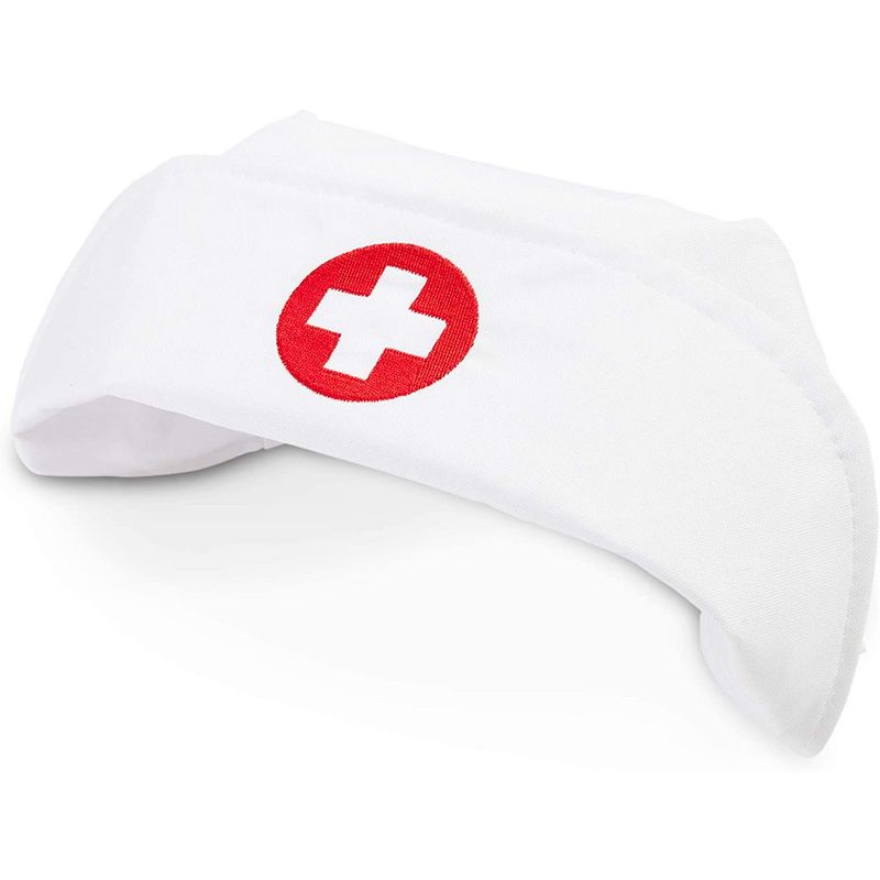 Spooky Central 3-Pack Nurse Hat, Red and White Emblem Nurse Bonnet Cap, Halloween Costume Accessories for Women