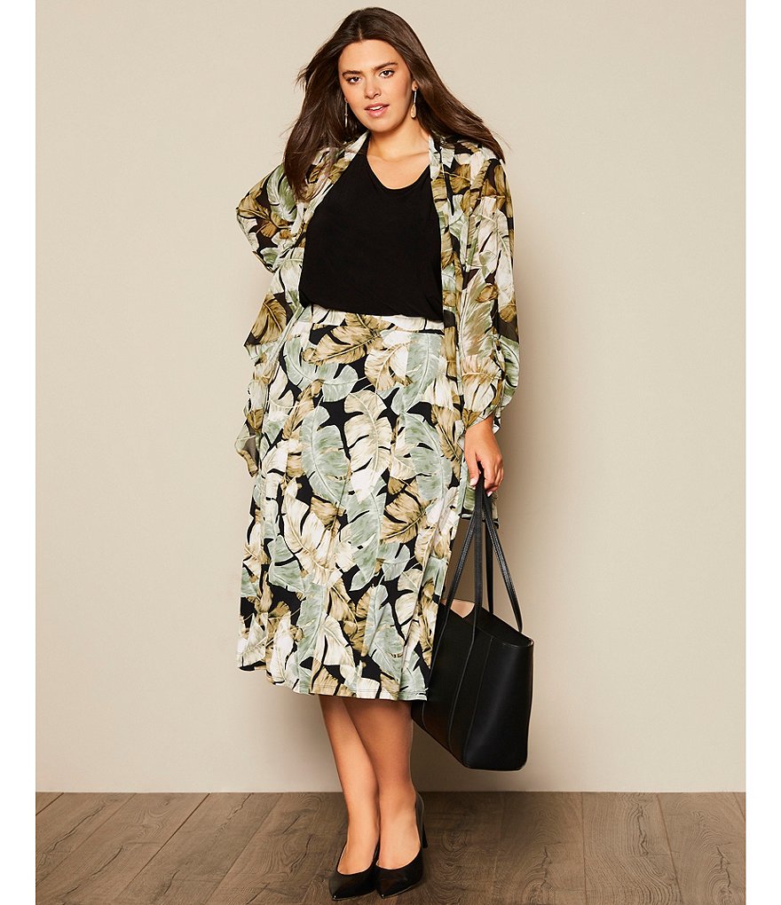 Investments Plus Size Soft Separates Long Sleeve Tropical Print Jacket