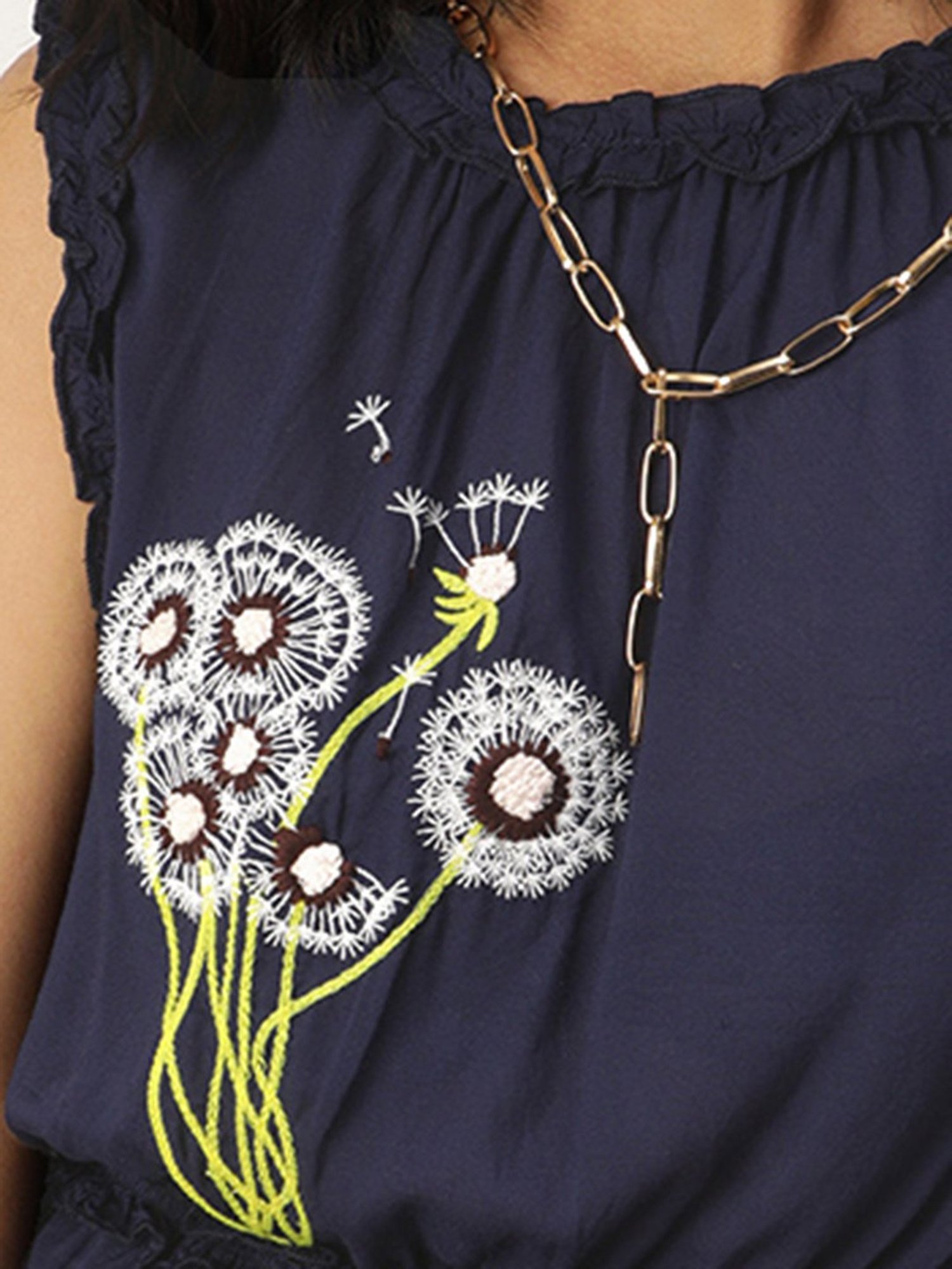 QUIERO Navy Embroidered Top