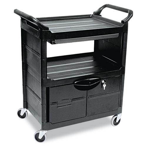 Utility Cart With Locking Doors, Two-Shelf, 33-5/8w X 18-5/8d X 37-3/4h, Black