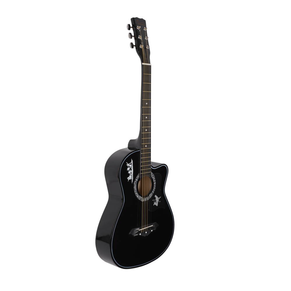Glarry GT507 38 inch Spruce Guitar with Bag & Strap & Guitar Pick & LCD Mixer & Guard Plate & String Pure Black