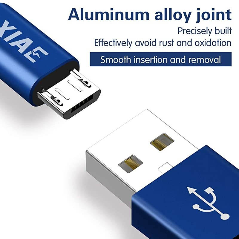 Micro USB Cable 5Pack 336610FT Nylon Braided Fast Charging Cable Aluminum Housing USB Charger Android Cable for Samsung Galaxy S7 Edge S6 S5Android PhoneLG G4HTC and MoreBlackBlue