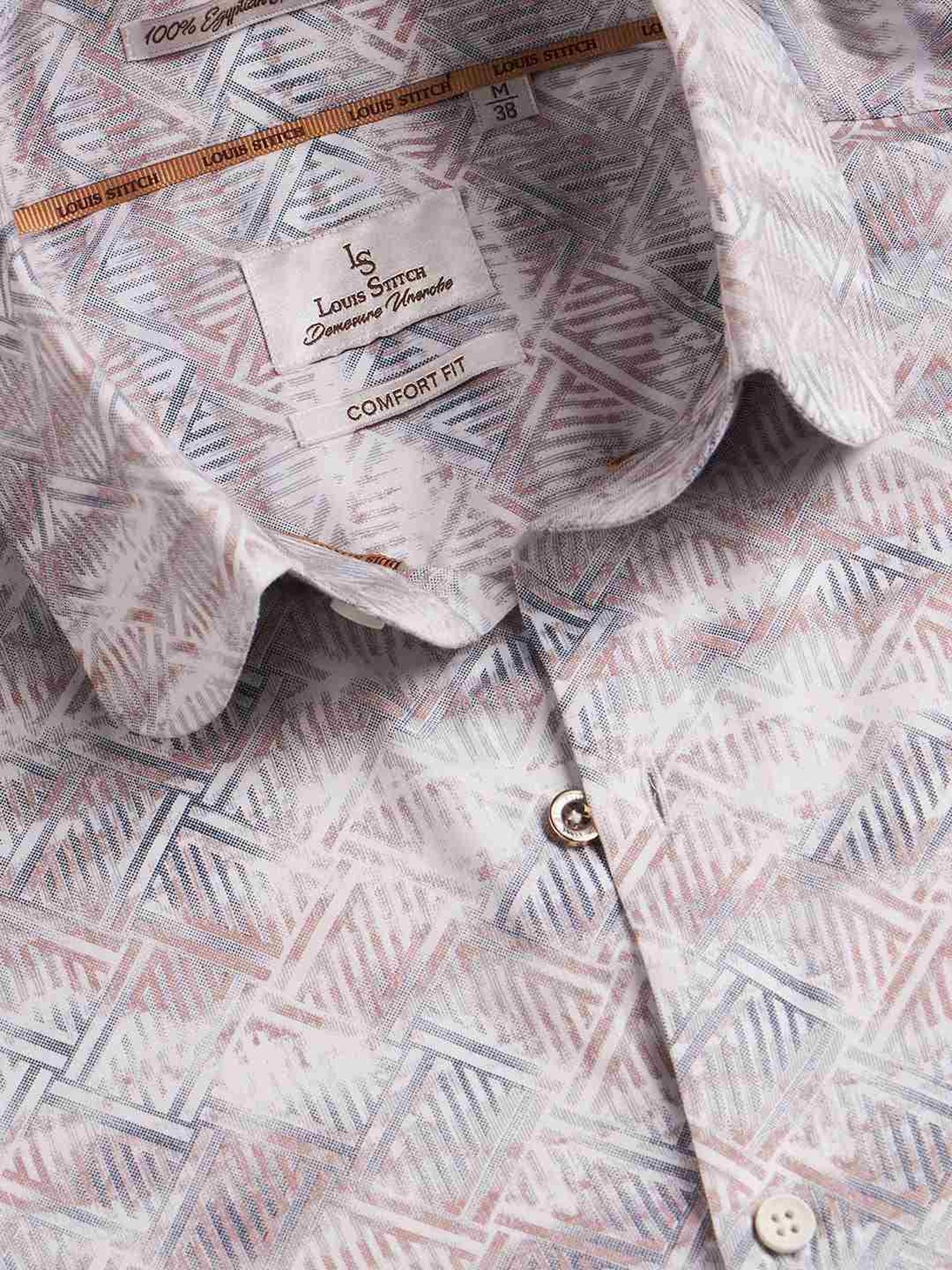 Louis Stitch White And Pink Cotton Regular Fit Printed Shirt