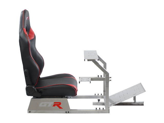GTR Racing Simulator GTA-S-S105LBKRD GTA Model Silver Frame with Black/Red Real Racing Seat, Driving Simulator Cockpit Gaming Chair with Gear Shifter Mount
