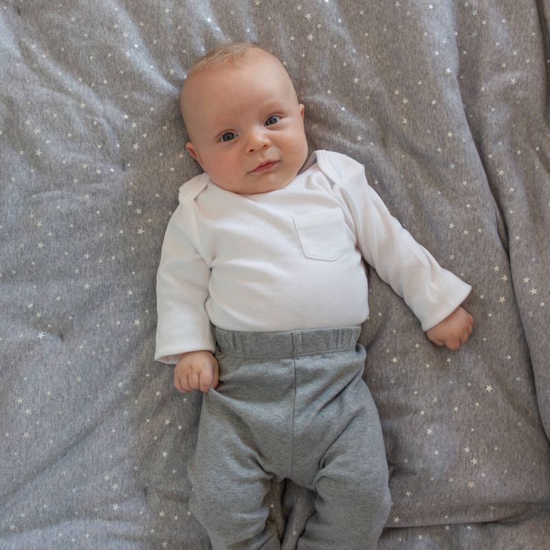 Living Textiles Baby Quilted Comforter - Metallic Stars + Gray Heathered Stripes