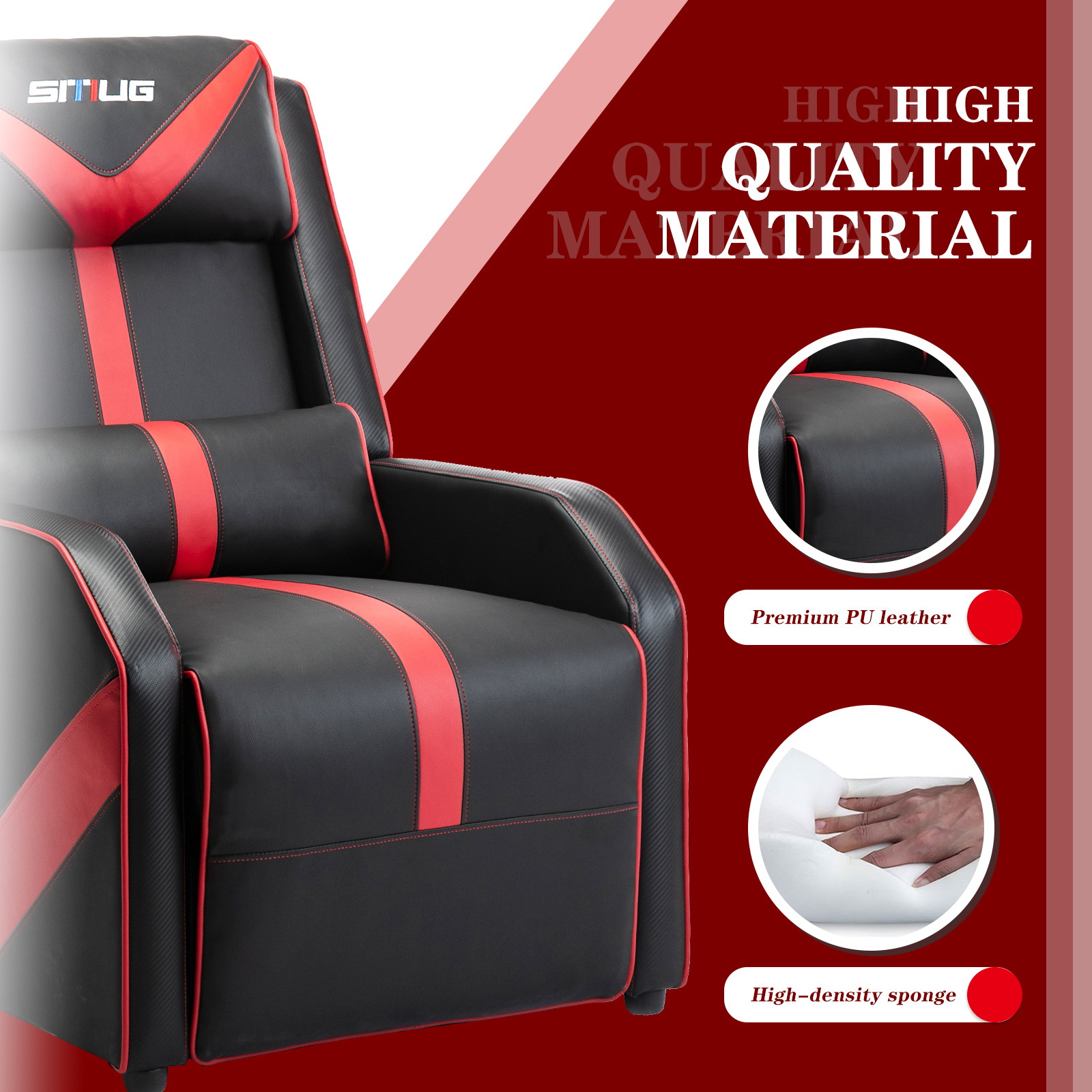 Gaming Recliner Chair Single Living Room Sofa Racing Style Ergonomic Lounge Sofa Modern PU Leather Recliner Home Theater Seat for Living & Gaming Room (Black/Red)