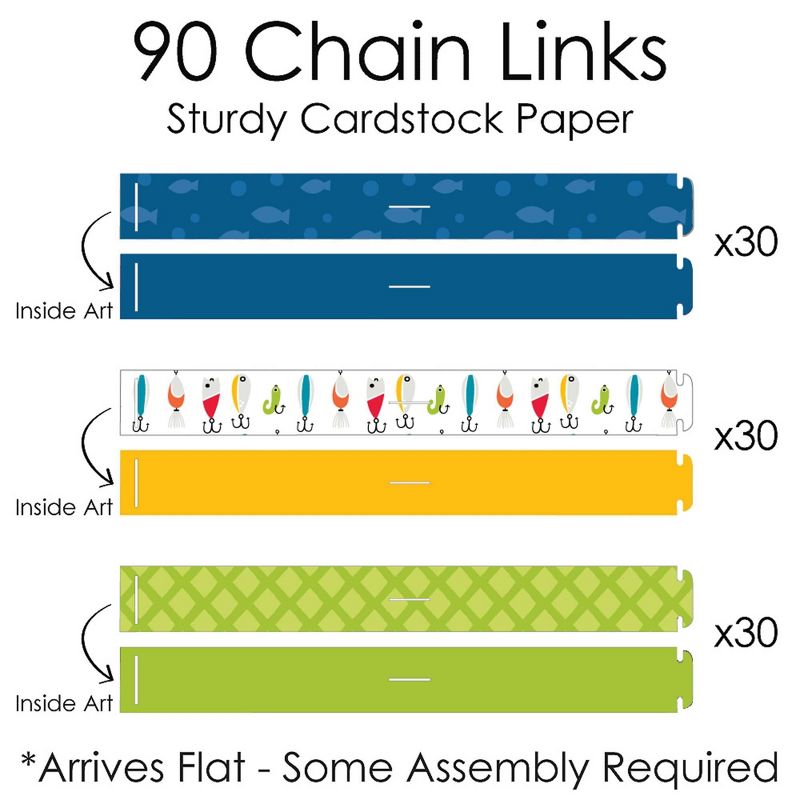 Big Dot of Happiness Let's Go Fishing - 90 Chain Links & 30 Paper Tassels Decor Kit - Fish Birthday Party or Baby Shower Paper Chains Garland - 21 ft