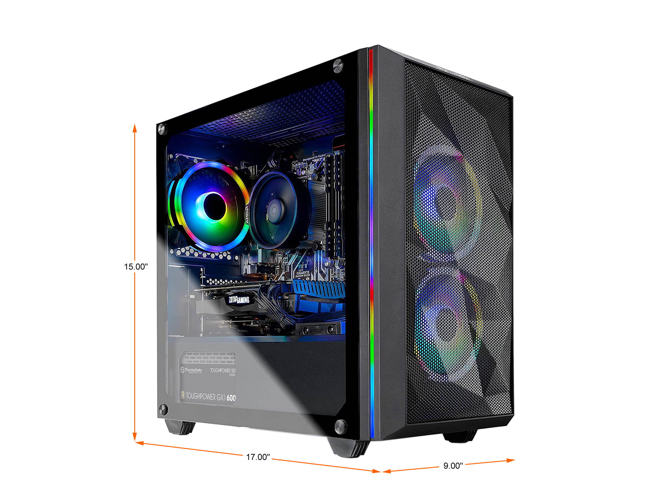 Skytech Chronos Mini Gaming Computer PC Desktop - Ryzen 5 3600 6-Core 3.60 GHz, RTX 2060 6 GB, 1 TB SSD, 16 GB DDR4 3000, B450 MB, RGB Fans, 600W Gold PSU, AC WiFi, Windows 10 Home 64-bit, Black