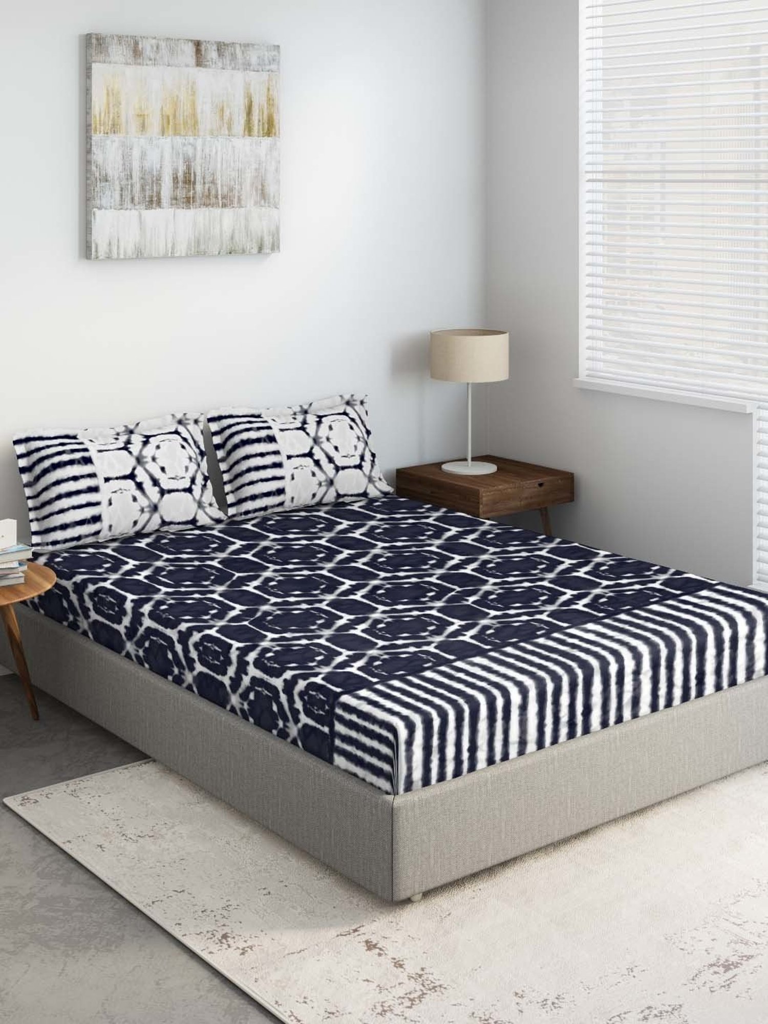 DDecor Bandhani Printed Black 400 TC Cotton Double Bedsheet with 2 Pillow covers