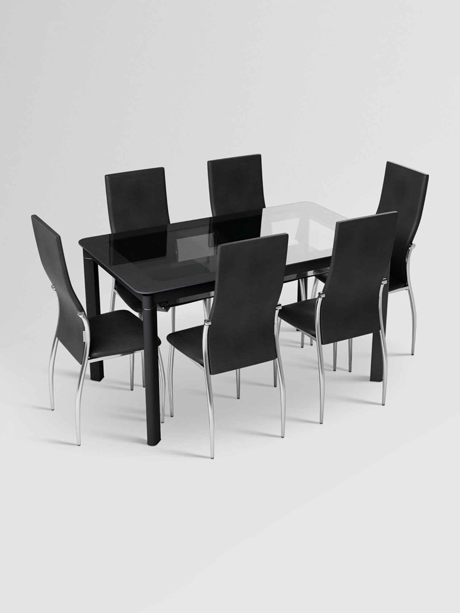 Godrej Interio Brawn Black & Grey Tempered Glass 6 Seater Rectangular Dining Table Set