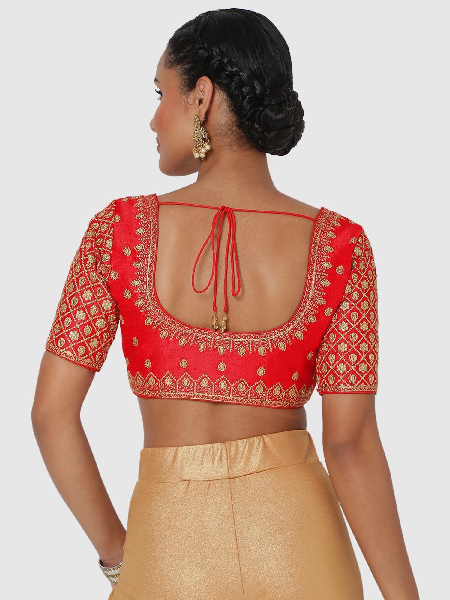 Salwar Studio Red Embroidered Readymade Blouse