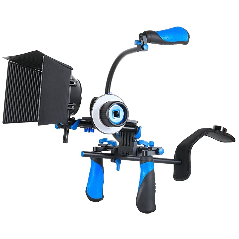 DSLR Rig Movie Kit Shoulder Mount Rig with Follow Focus and Matte Box and Top Handle for All DSLR Cameras and Video Camcorders