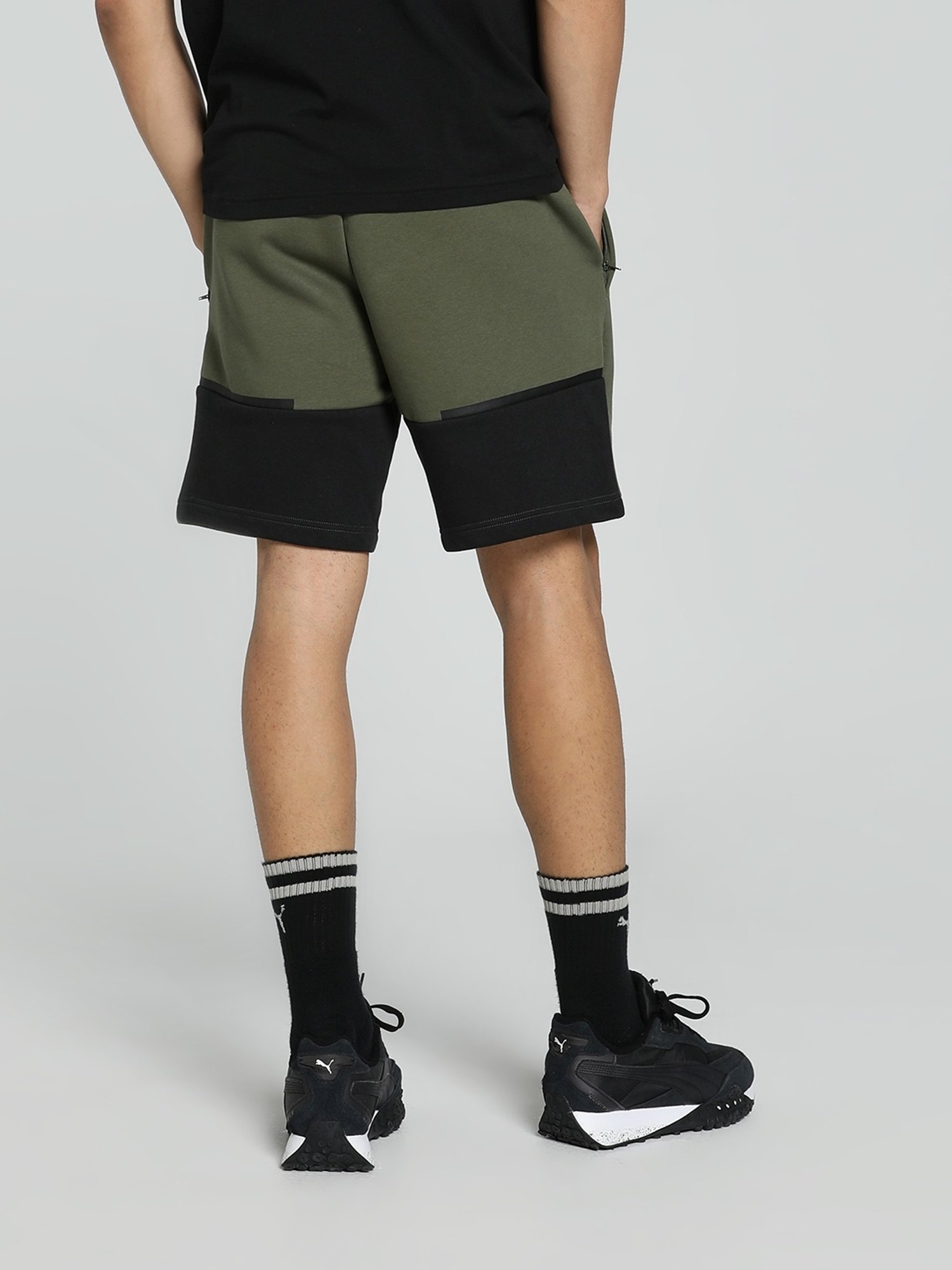 Puma teamCUP Green Moss Cotton Regular Fit Colour Block Sports Shorts