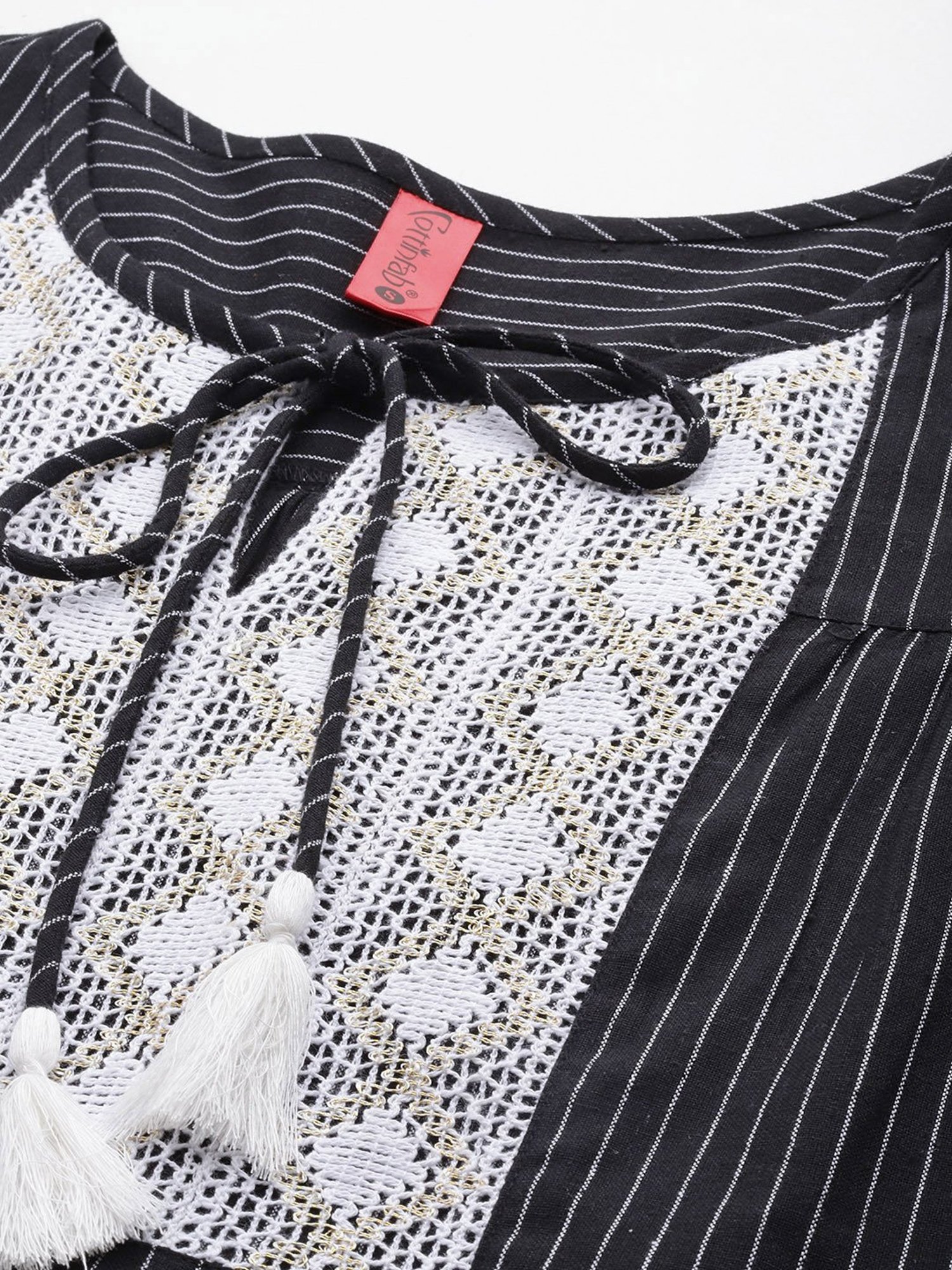 Cottinfab Black & White Cotton Striped Top