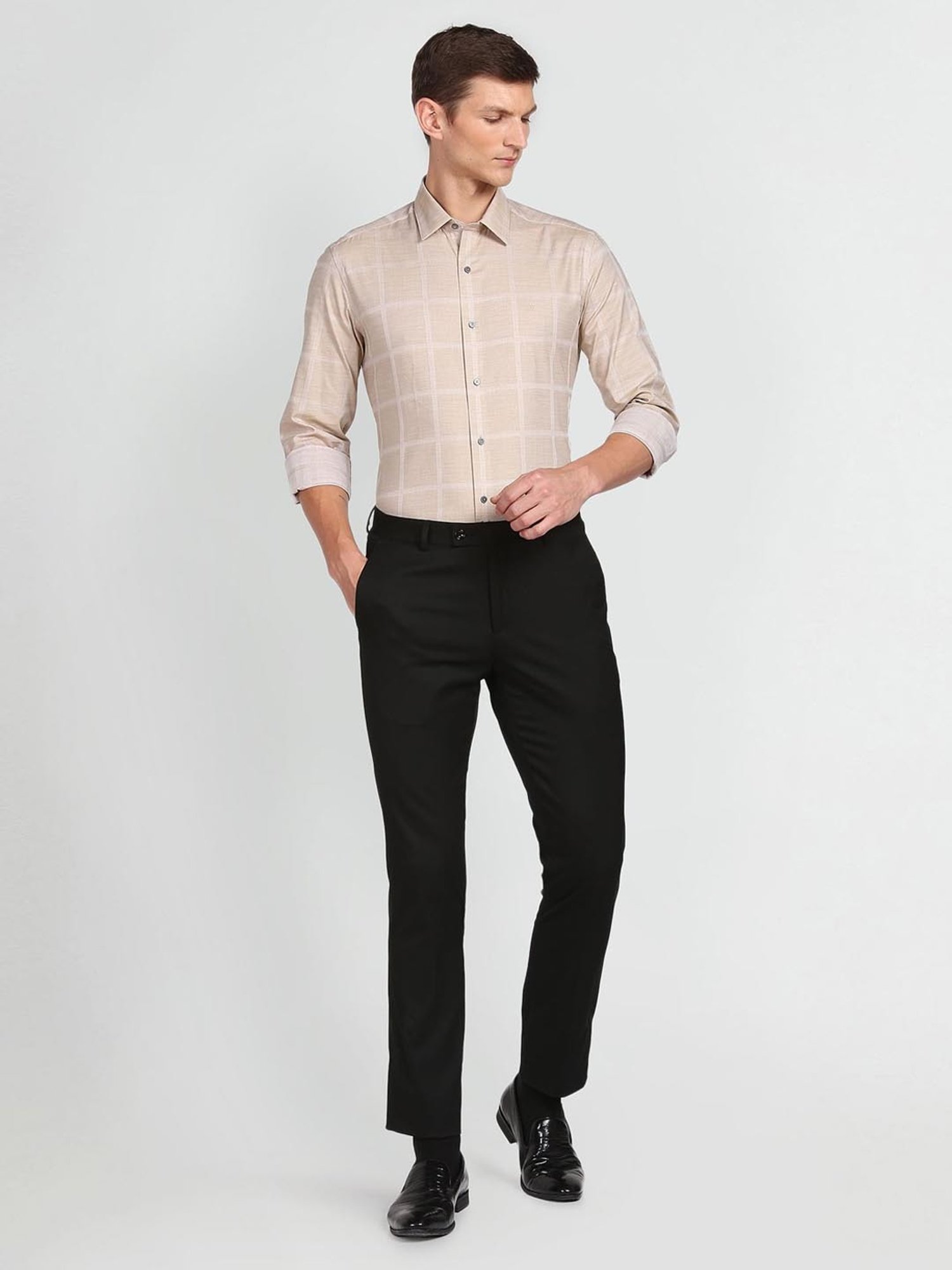 Arrow New York Brown Cotton Slim Fit Self Pattern Shirt
