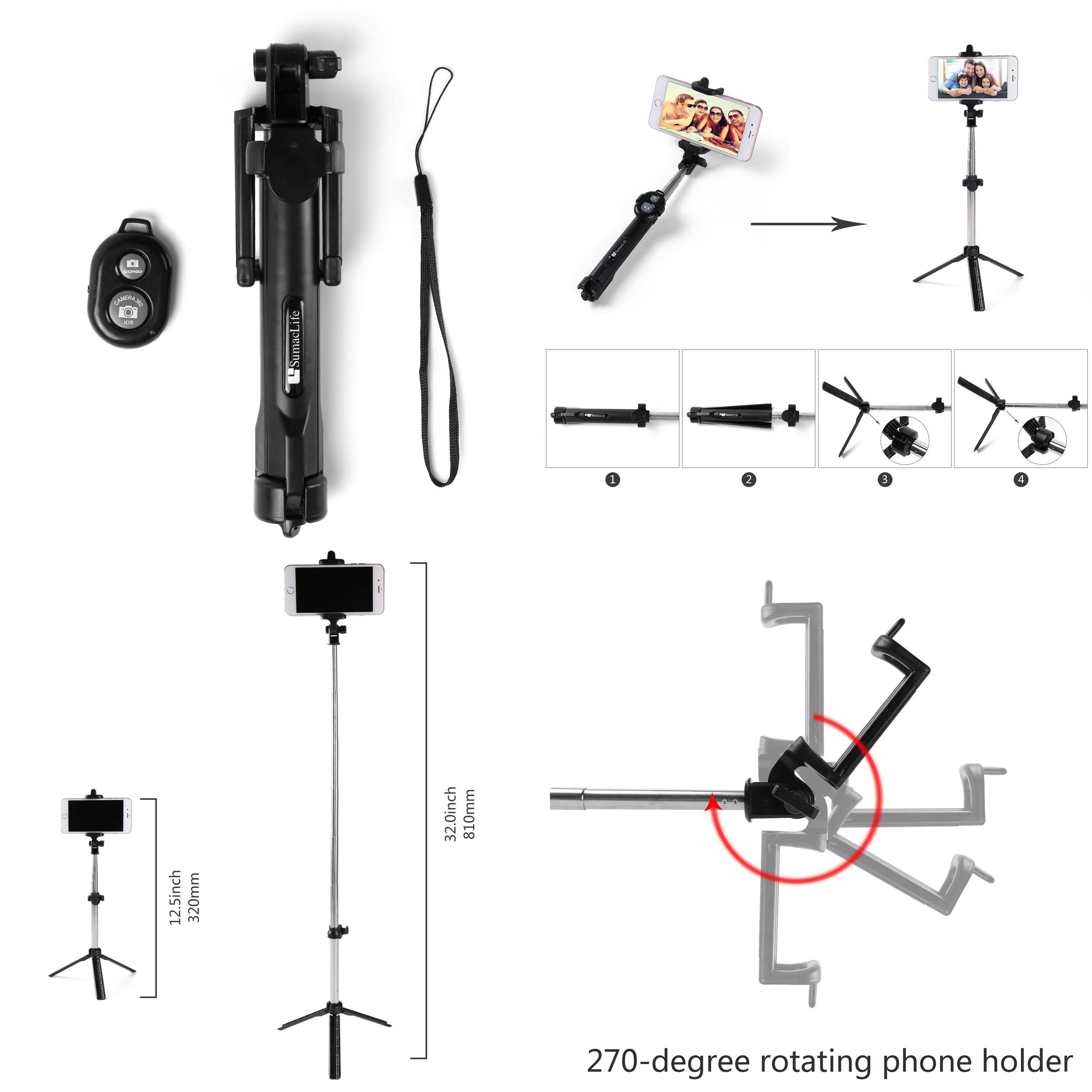 SumacLife Blue Hybrid 2-in-1 Bluetooth Selfie Stick with Built-in Tripod and Wireless Remote Control Shutter for Smartphones