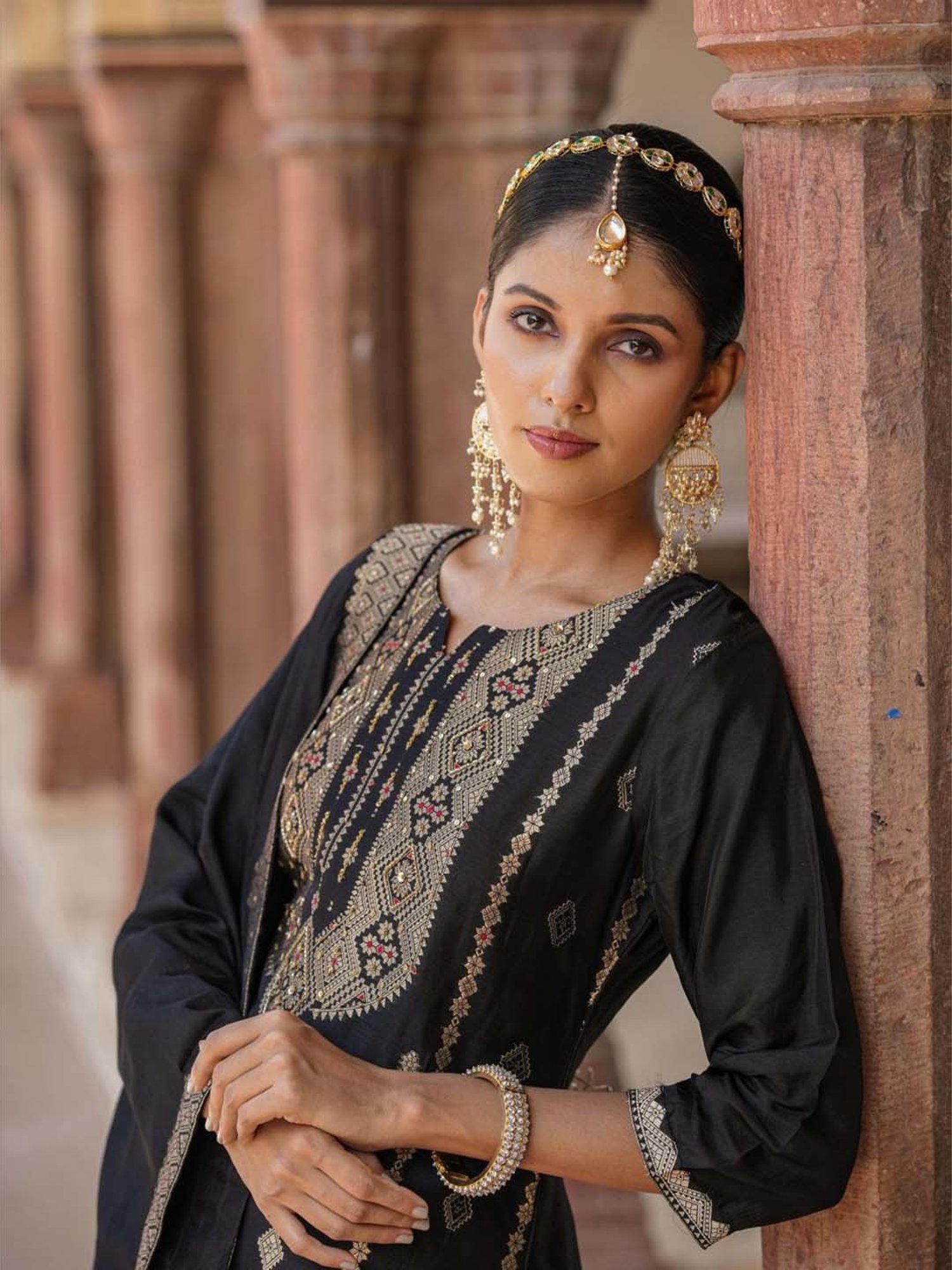 SCAKHI Black Embroidered Kurta Pant Set With Dupatta