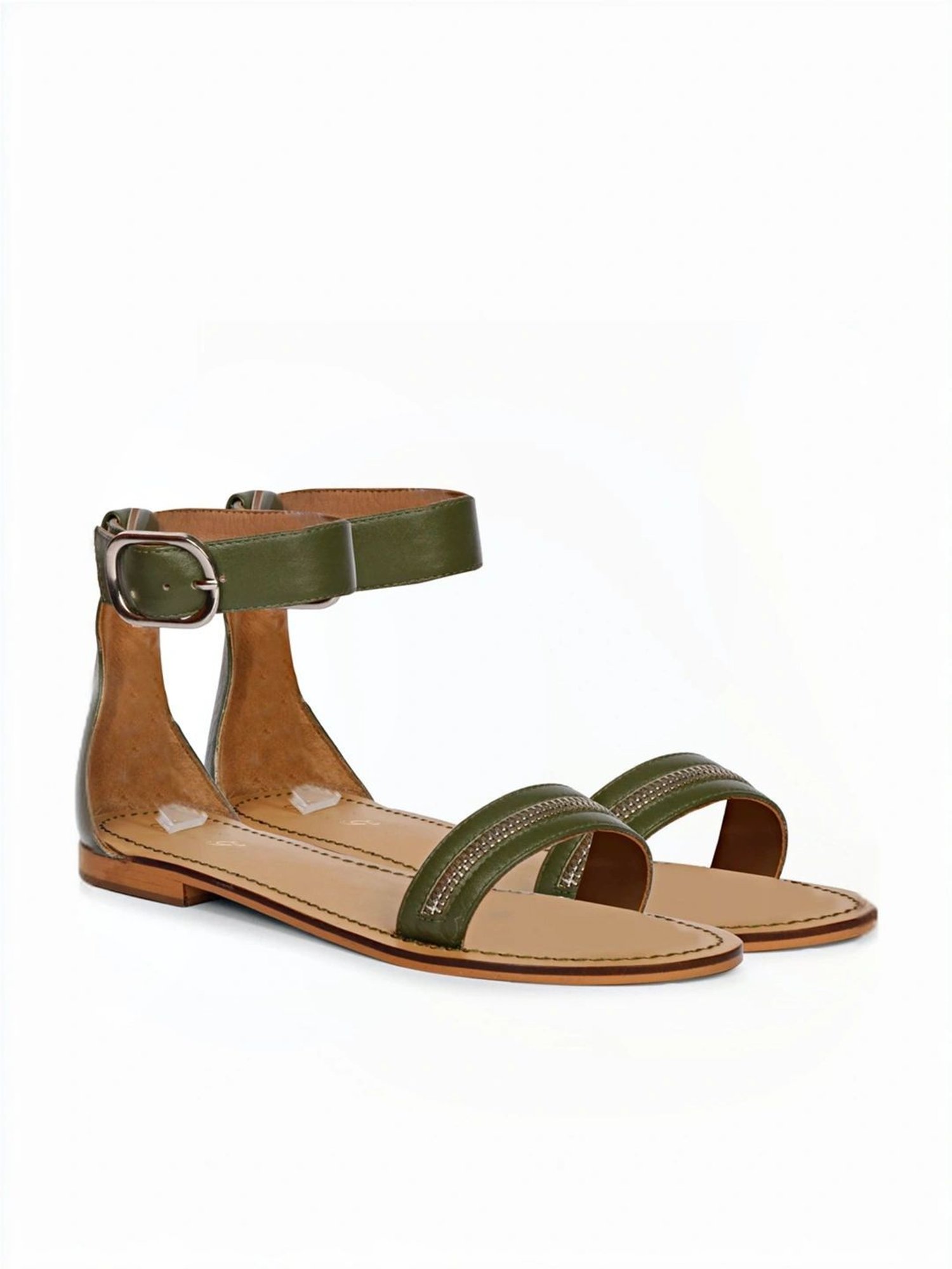 Saint G Women's Zip Decor Olive Ankle Strap Sandals