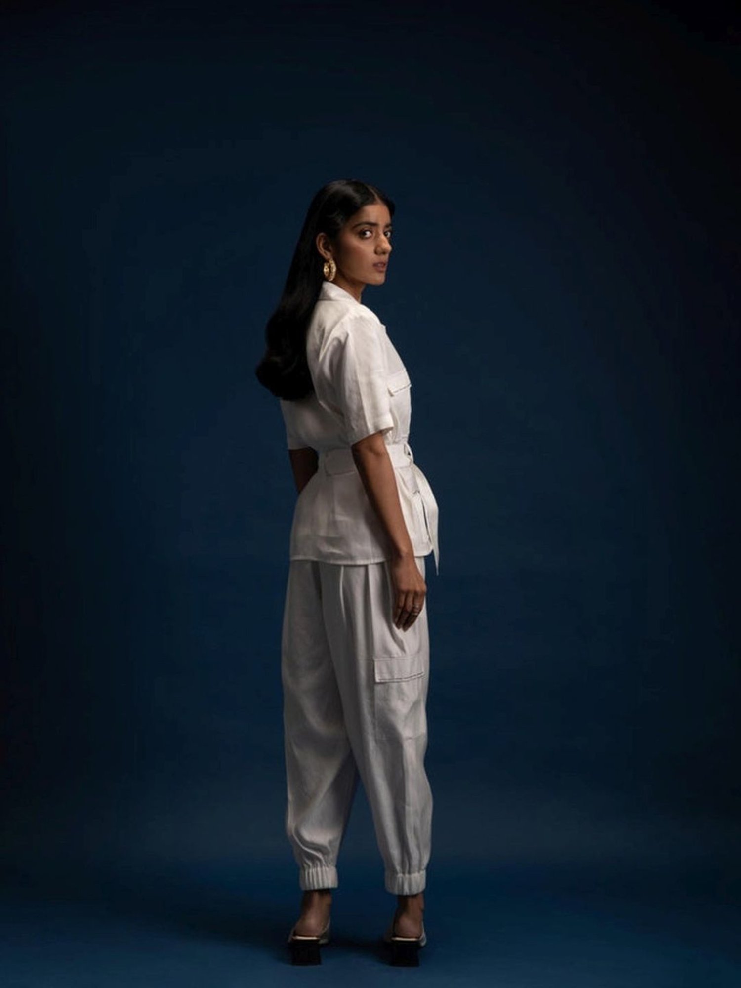 Khajoor Studio White Fragments Morning Safari Jacket with Pant